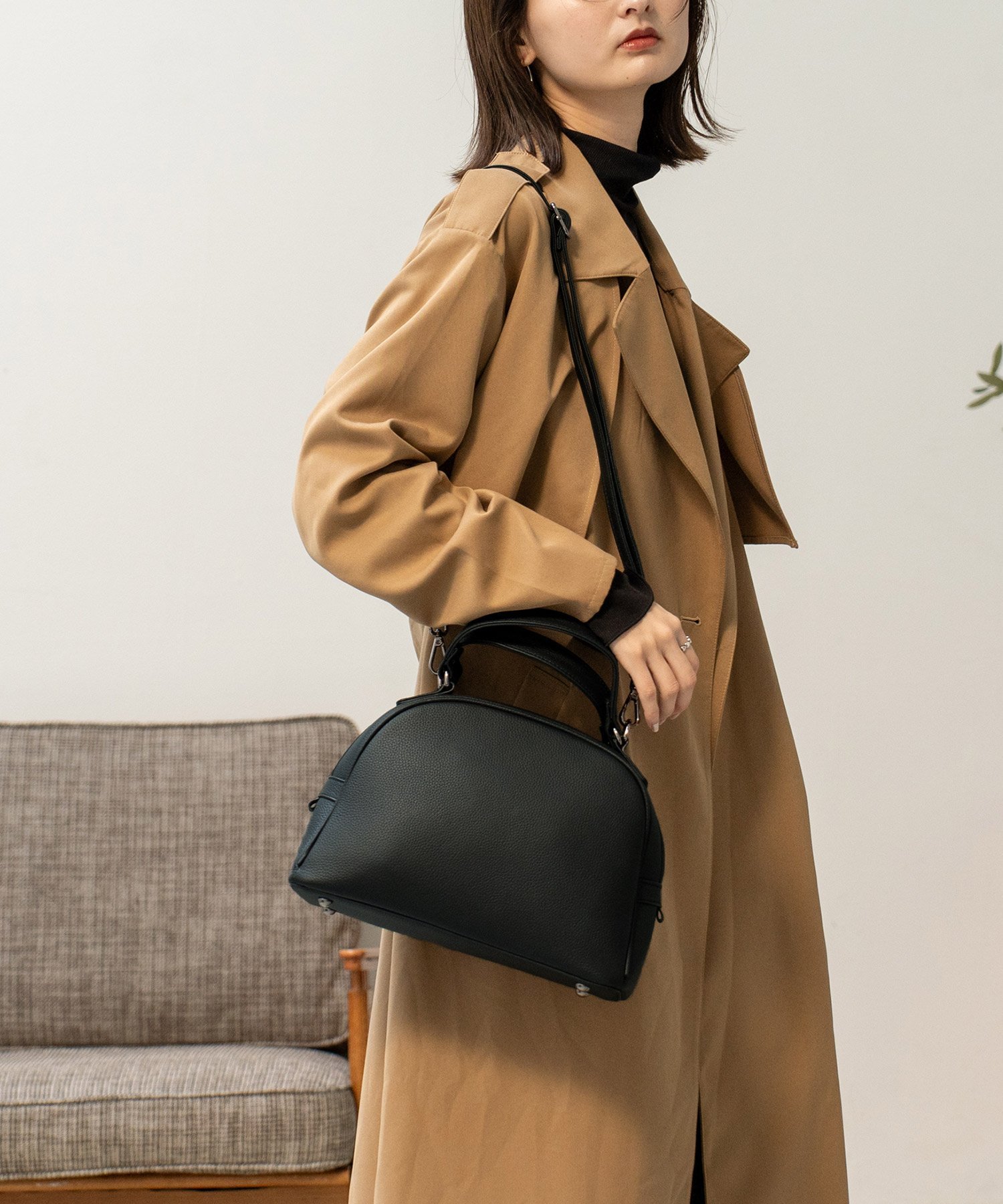 【SALE／26%OFF】Depral 本革2wayハーフムーンバッグ ヴィータフェリーチェ バッグ ショルダーバッグ ブラック グレー【送料無料】