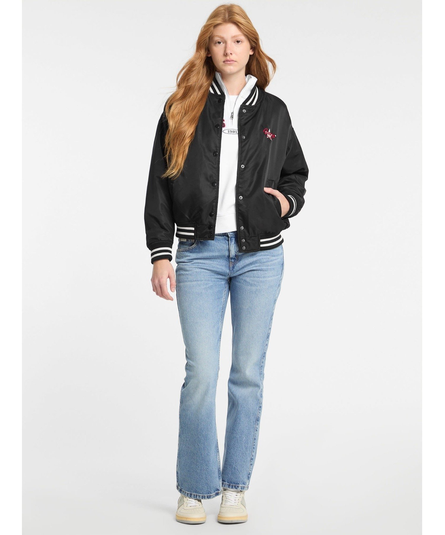 GUESS JEANS ジャケット アウター(W)Bomber Jacket ゲス ジャケット・アウター その他のジャケット・アウター ホワイト ブラック