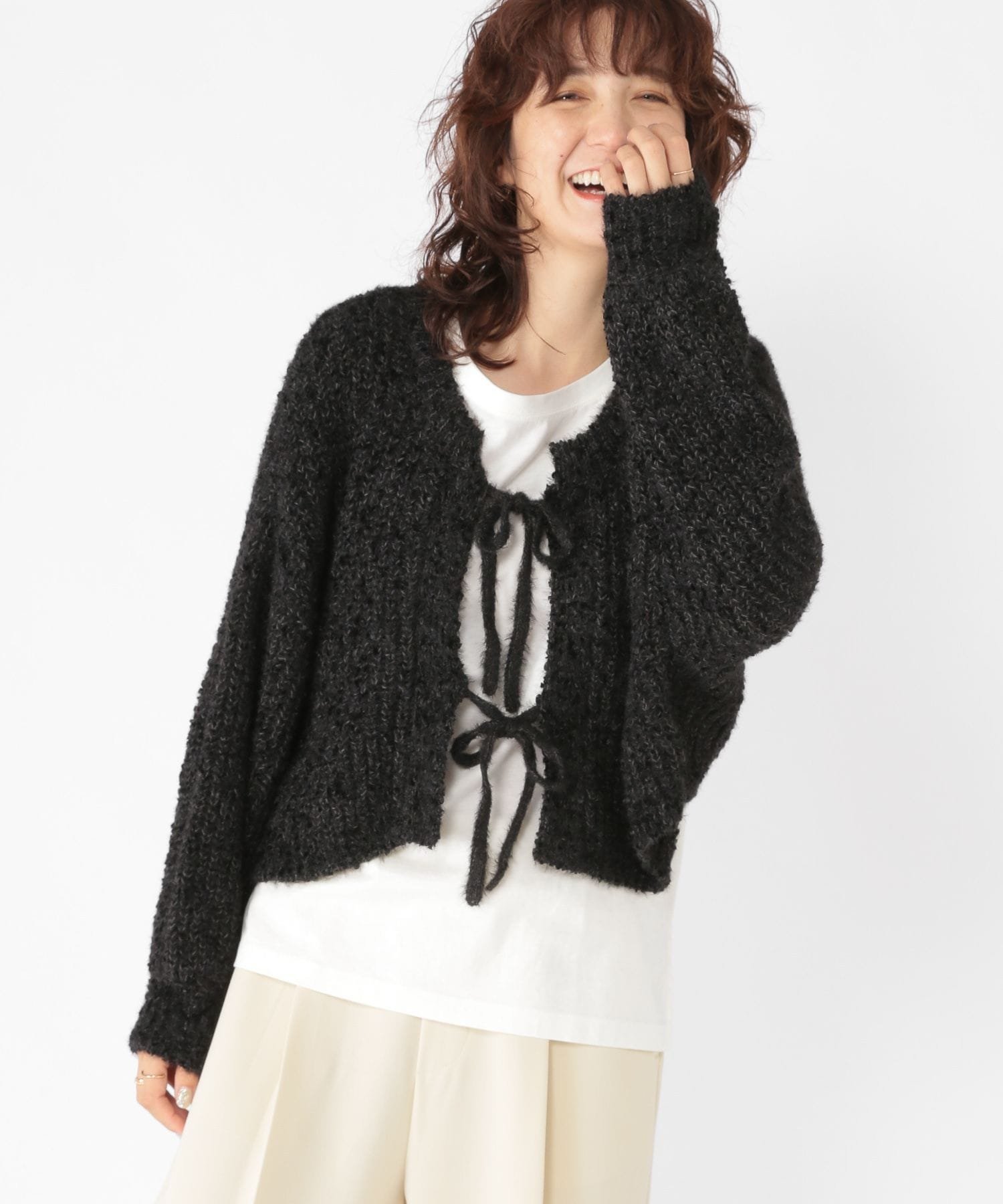 【SALE／50%OFF】studio CLIP 5ゲージフラッグヤーンカーディガン スタディオクリップ トップス カーディガン ベージュ ブルー ブラック【送料無料】