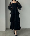 【SALE/65%OFF】JUNOAH Louere ジョーゼット生地フリルティアードキャミワンピース ジュノア ワンピース・ドレス ワンピース ベージュ ネイ...