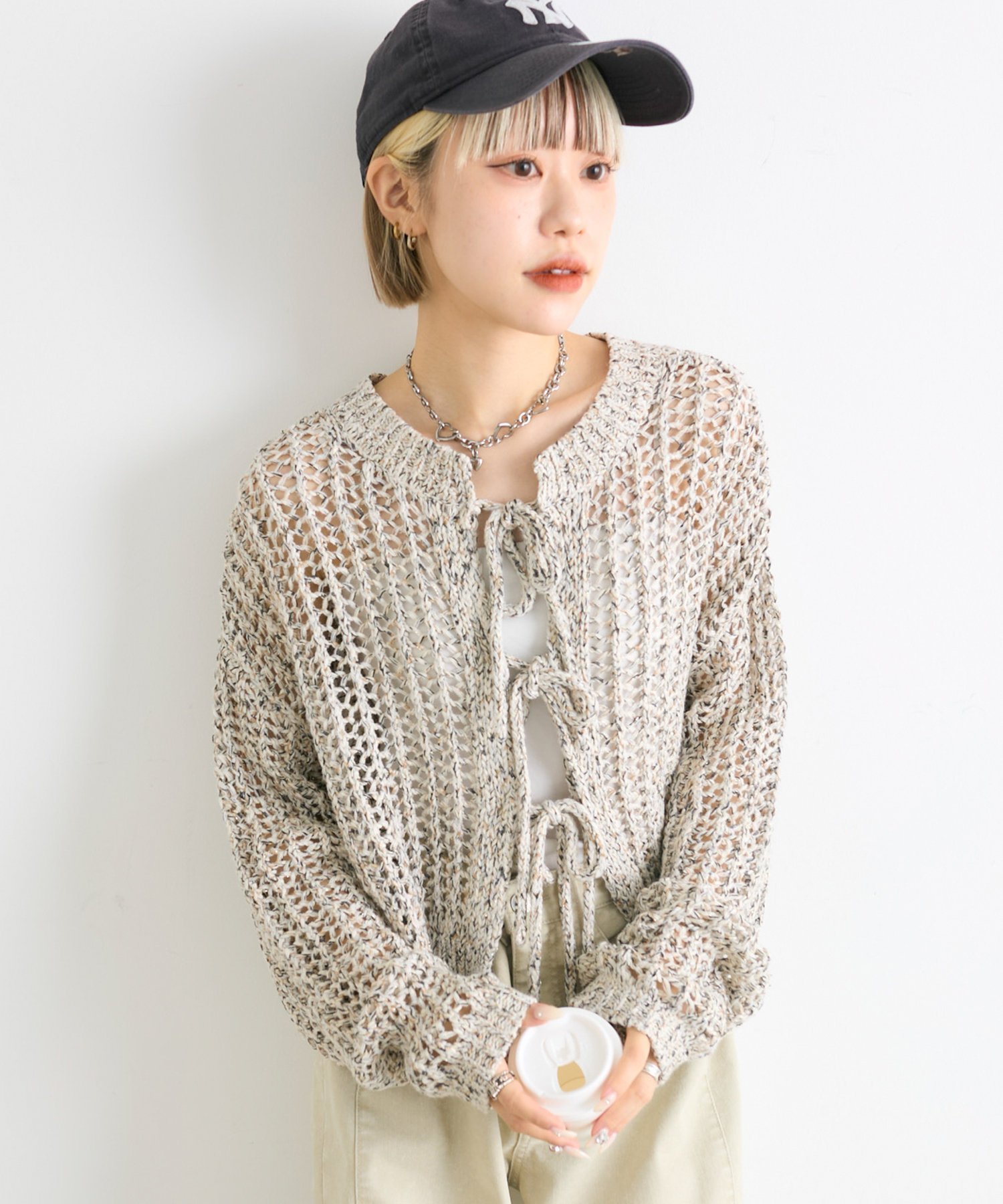 【SALE／63%OFF】PAL GROUP OUTLET 【w closet】MIX透かしリボンカーディガン パル グループ アウトレット トップス カーディガン ブラックのサムネイル