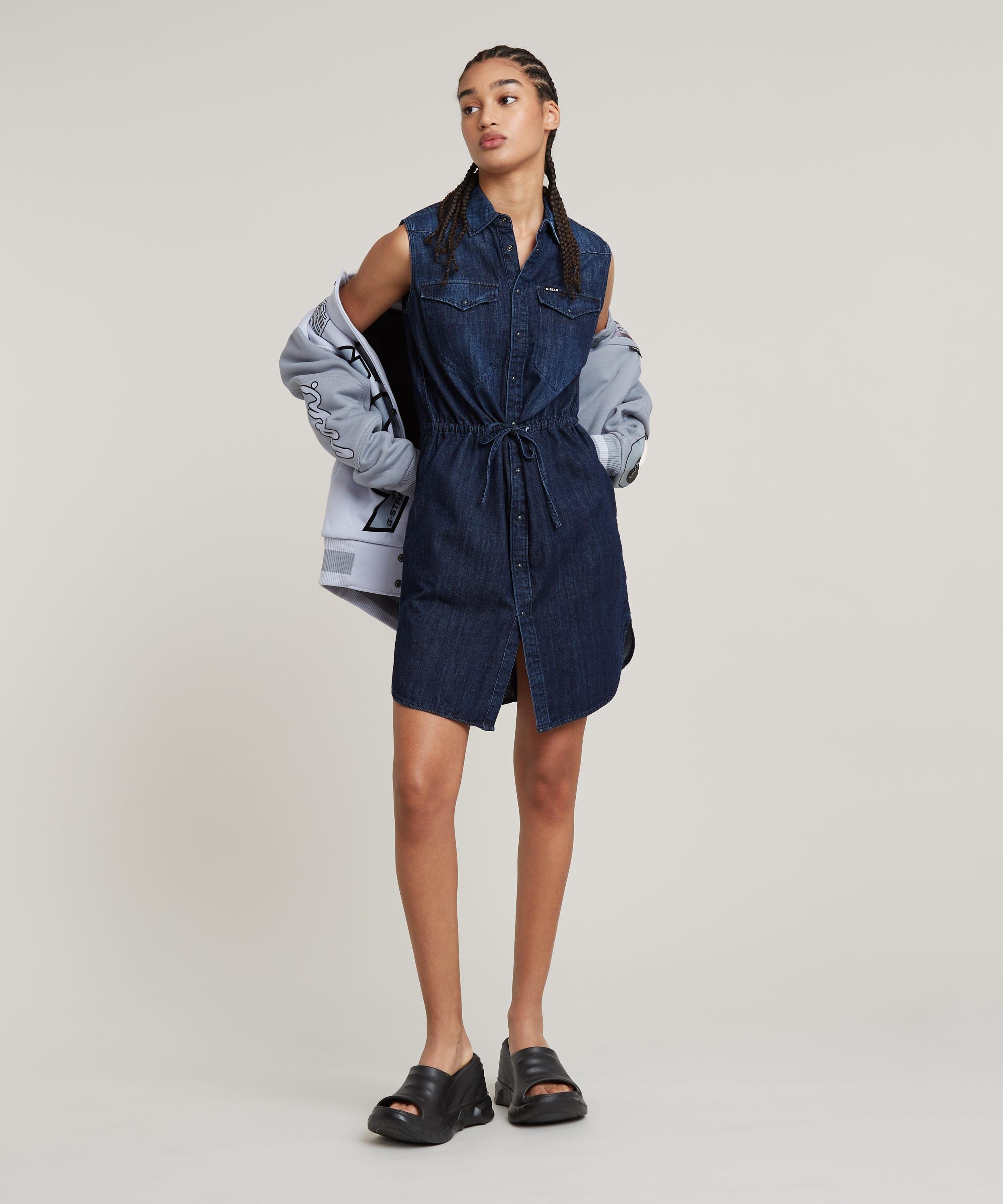 【公式ショップ】Tacoma Shirt Dress /ノースリーブデニムウエスタンシャツワンピース ジースターロゥ ワンピース・ドレス シャツワンピース ブルー