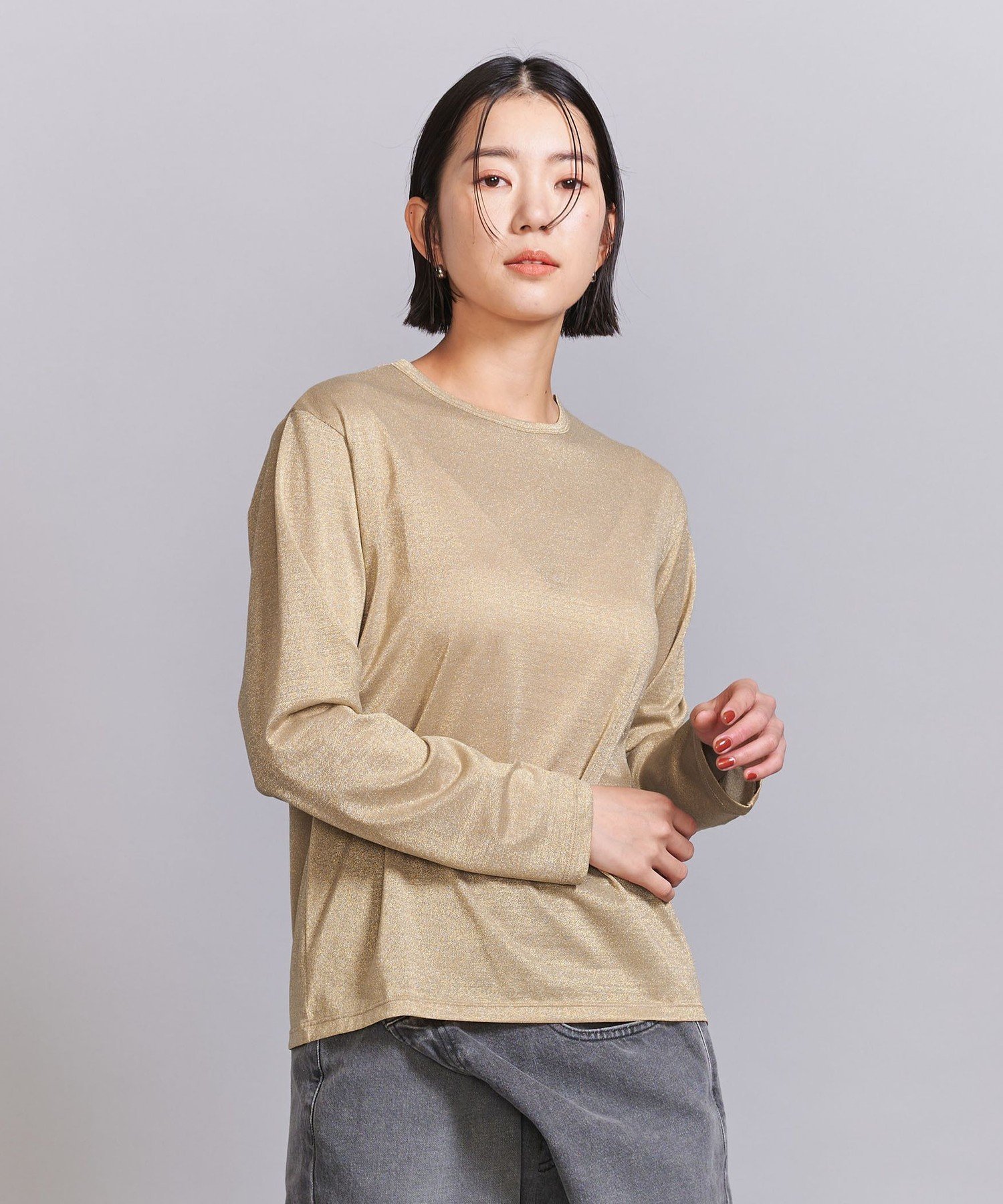 【SALE／70%OFF】BEAUTY&YOUTH UNITED ARROWS ラメシアー ロングスリーブ カットソー ユナイテッドアローズ アウトレット トップス カットソー・Tシャツ シルバー ゴールド