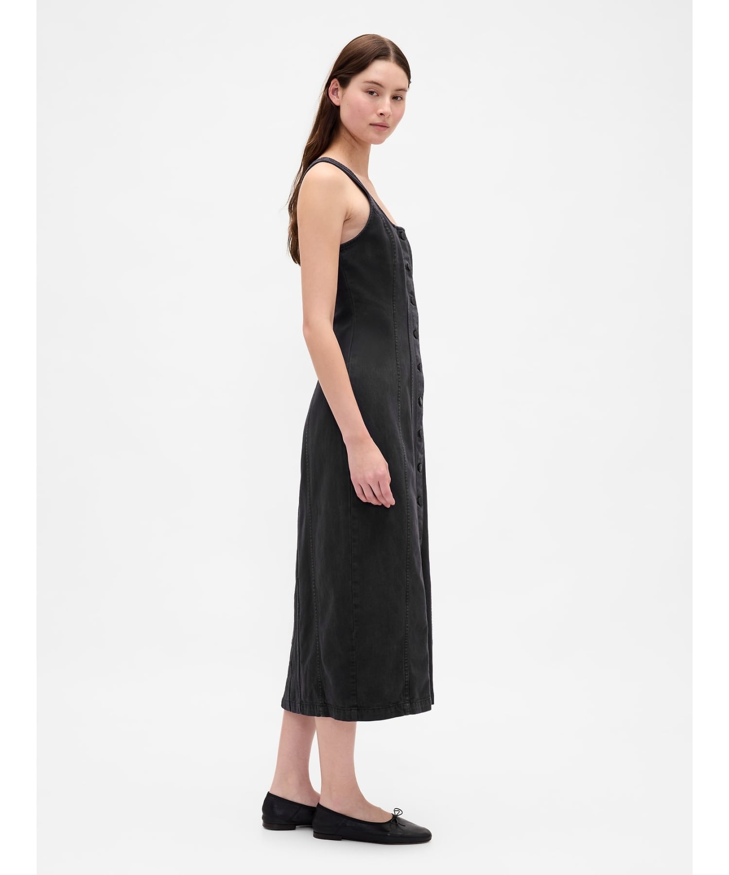 【SALE／71%OFF】GAP (W)シーム フロントボタン ミディワンピース ギャップ ワンピース・ドレス ジャンパースカート ブラック【送料無料】