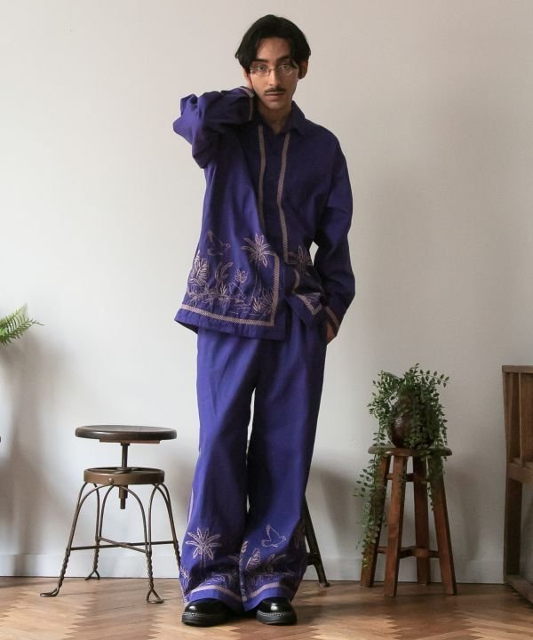 チャイハネ 【チャイハネ】アイララ刺繍メンズシャツ アミナコレクション トップス シャツ・ブラウス ホワイト パープル