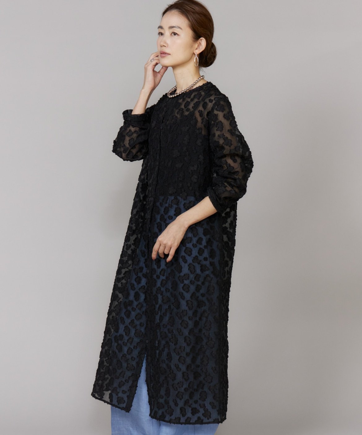 Le Souk カットジャカードワンピース イネド ワンピース・ドレス ワンピース ブラック ホワイト