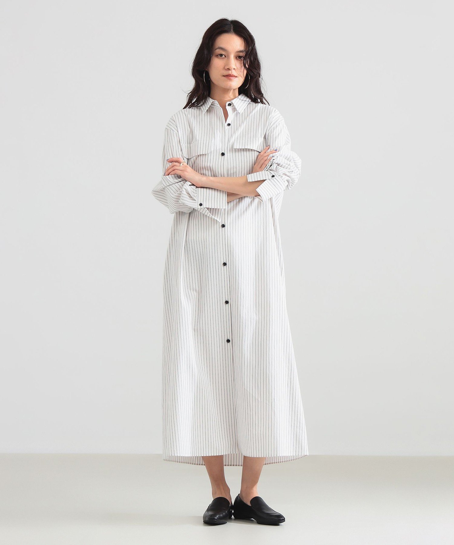 Demi-Luxe BEAMS ストライプ シャツ ワンピース デミルクス ビームス ワンピース・ドレス シャツワンピース ホワイト【送料無料】