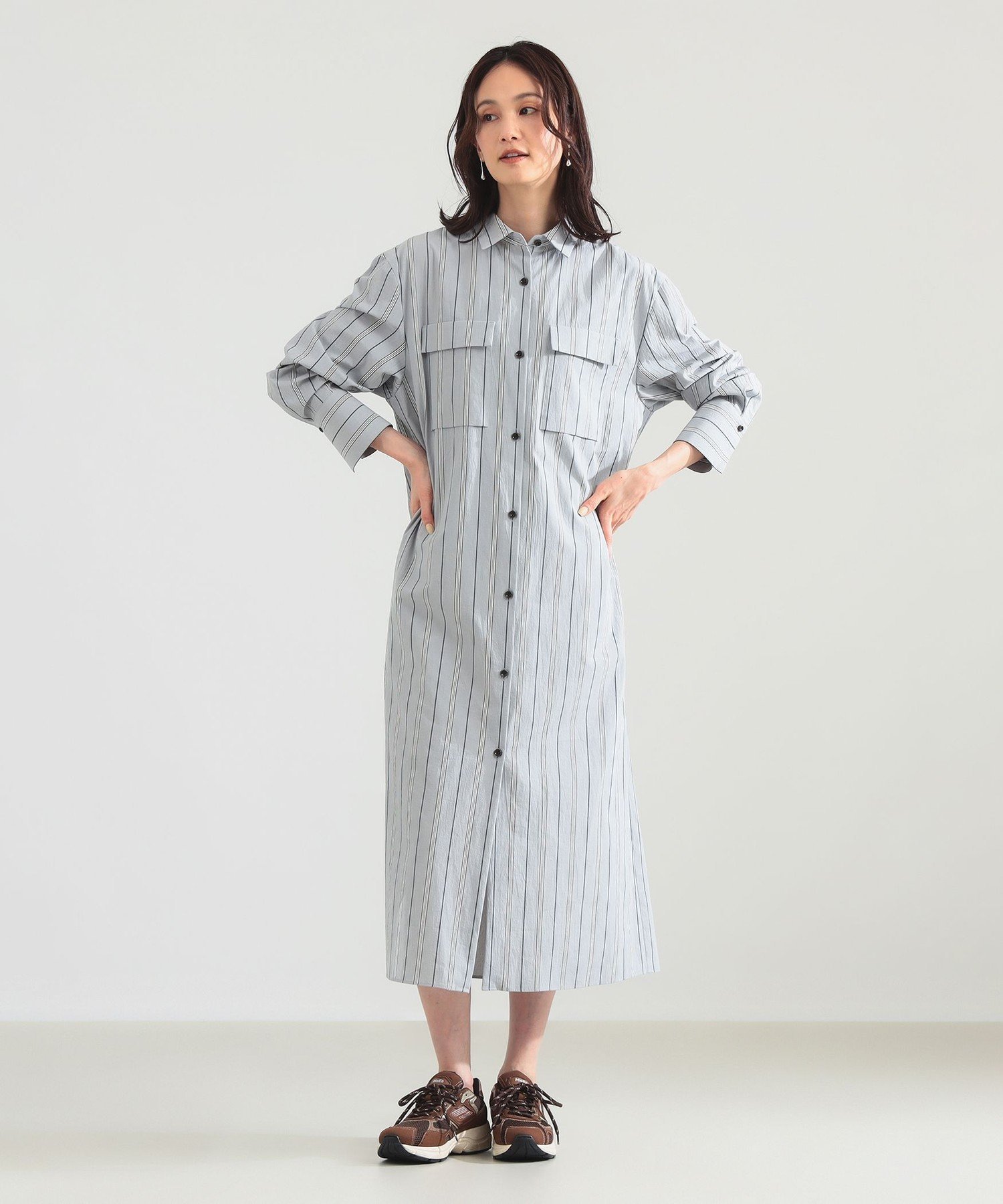 Demi-Luxe BEAMS ストライプ シャツ ワンピース デミルクス ビームス ワンピース・ドレス シャツワンピース ホワイト【送料無料】