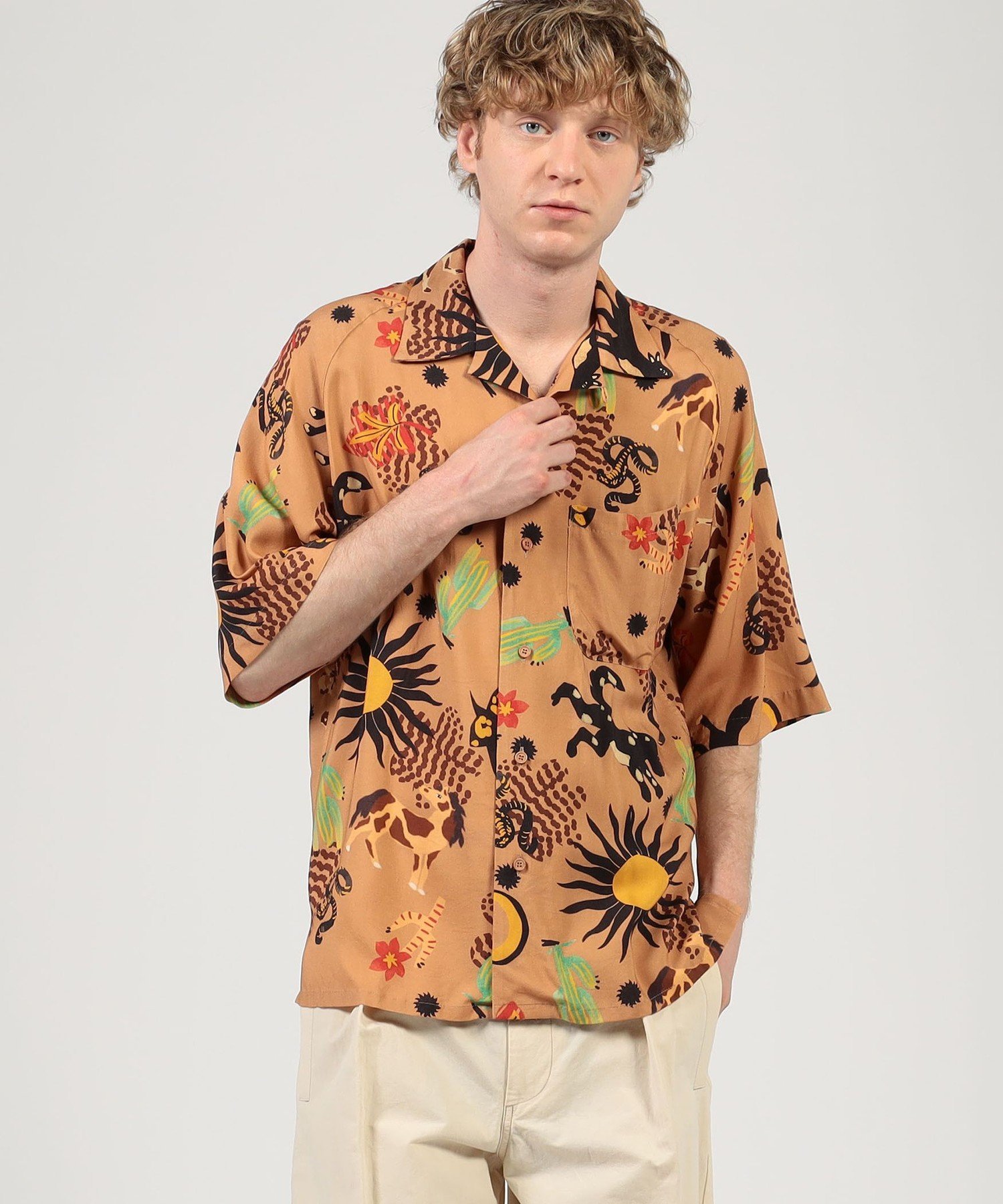BUYING WEAR 【別注】m's braque レーヨンオープンカラー ハーフスリーブシャツ トゥモローランド トップス シャツ・ブラウス ブラウン