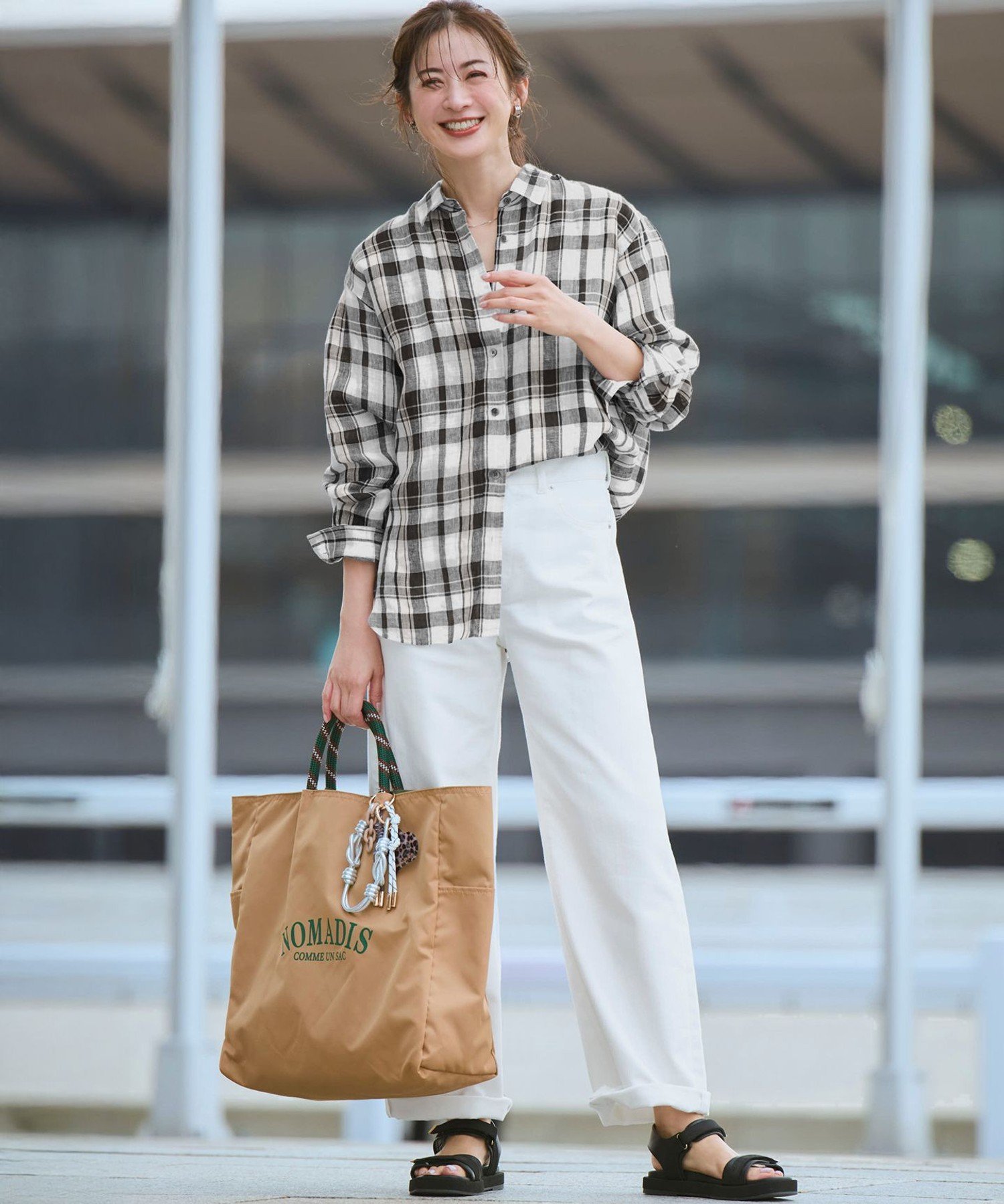 23区 S 【見上愛さん着用】LIBECOリネン チェック シャツ ニジュウサンク トップス シャツ・ブラウス オレンジ