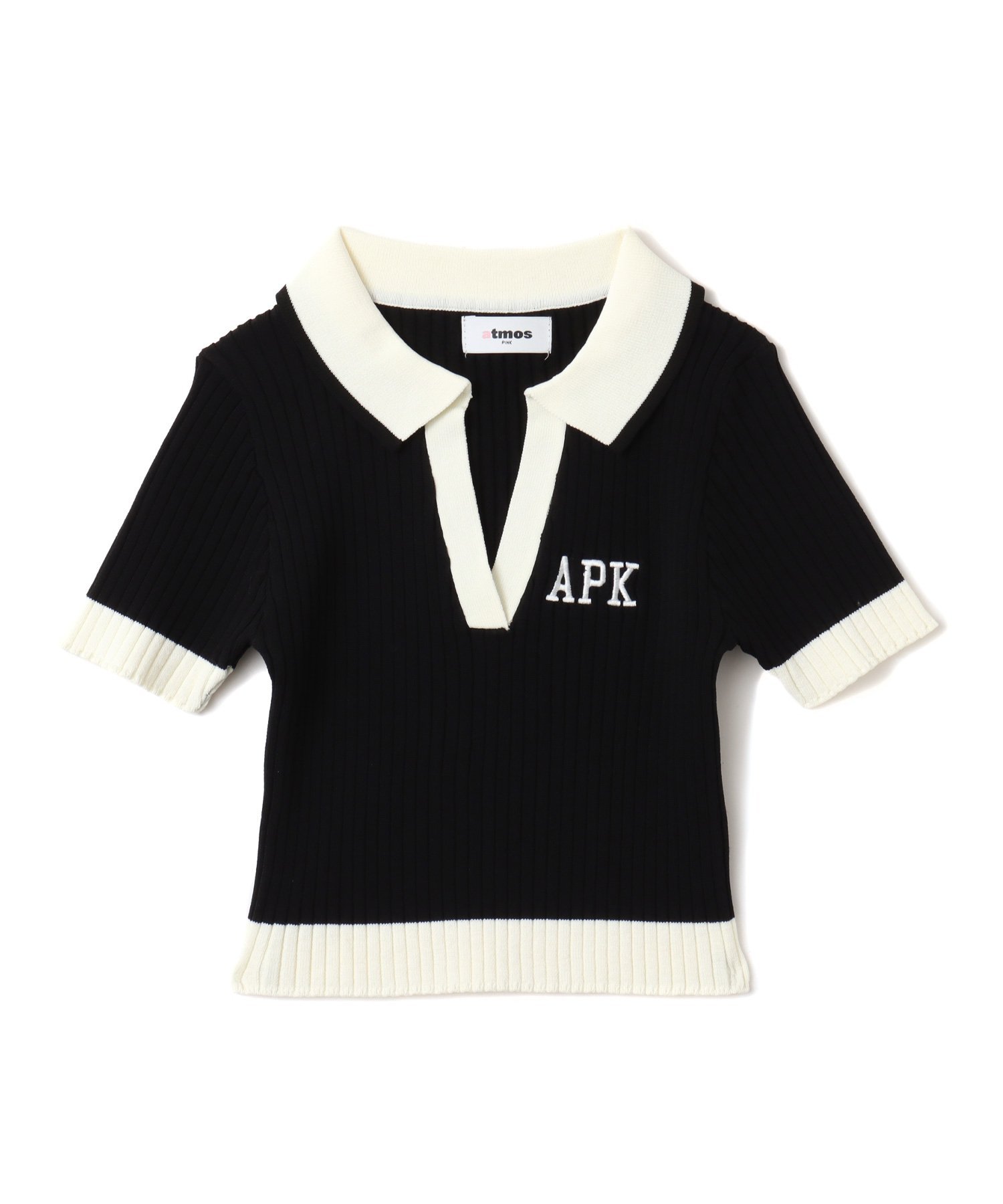 atmos pink atmos pink Cheer Rib Knit Polo Shirt BLACK アトモス トップス ニット ブラック【送料無料】