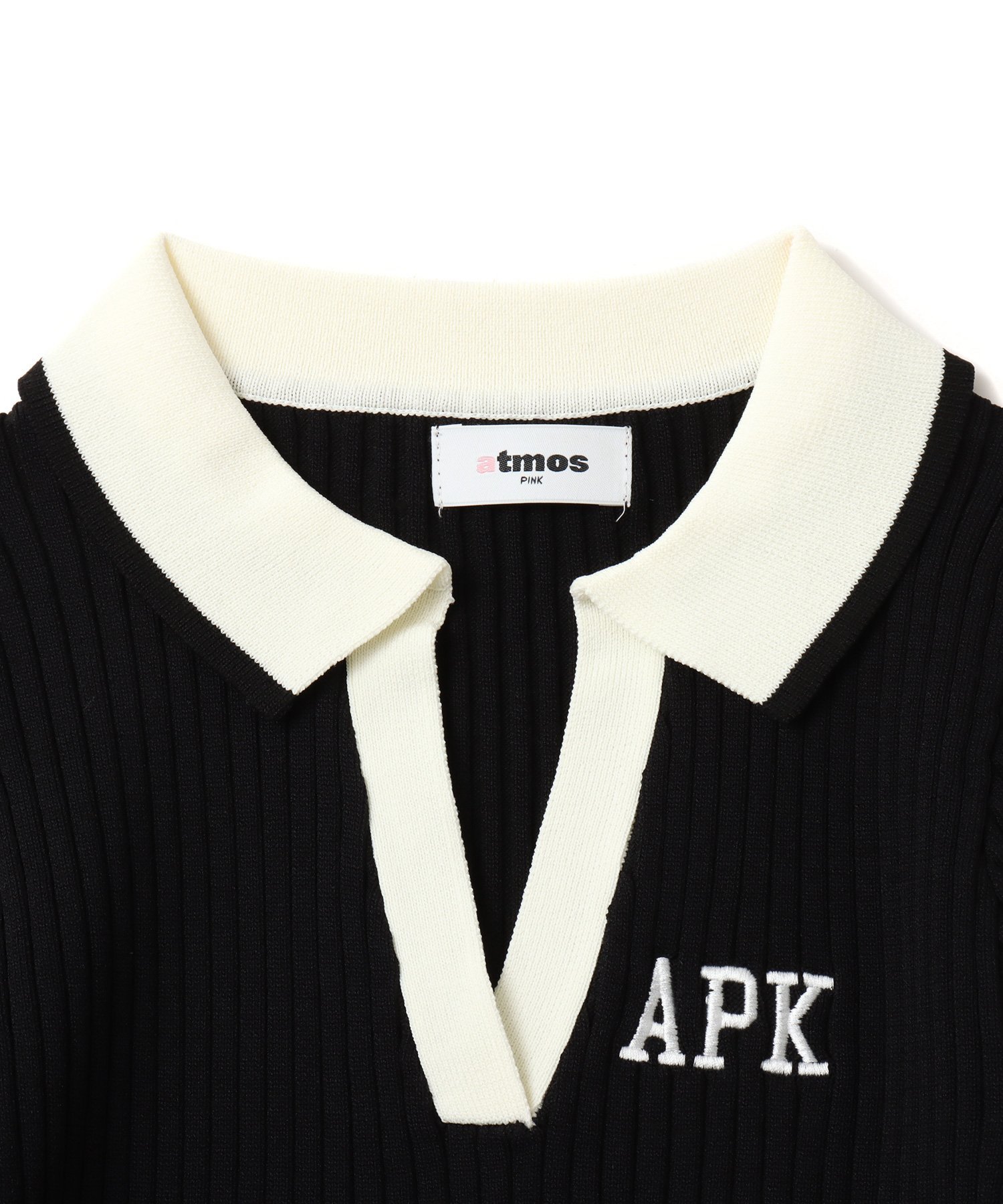 atmos pink atmos pink Cheer Rib Knit Polo Shirt BLACK アトモス トップス ニット ブラック