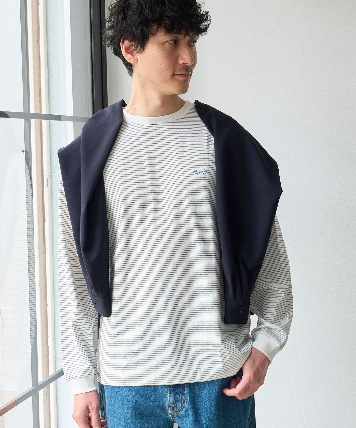 【吸水速乾,遮熱性,接触冷感,UVカット】Penneys * WELLTECT 別注細ボーダー長袖Tシャツ コーエン トップス カットソー・Tシャツ ホワイト ブラック