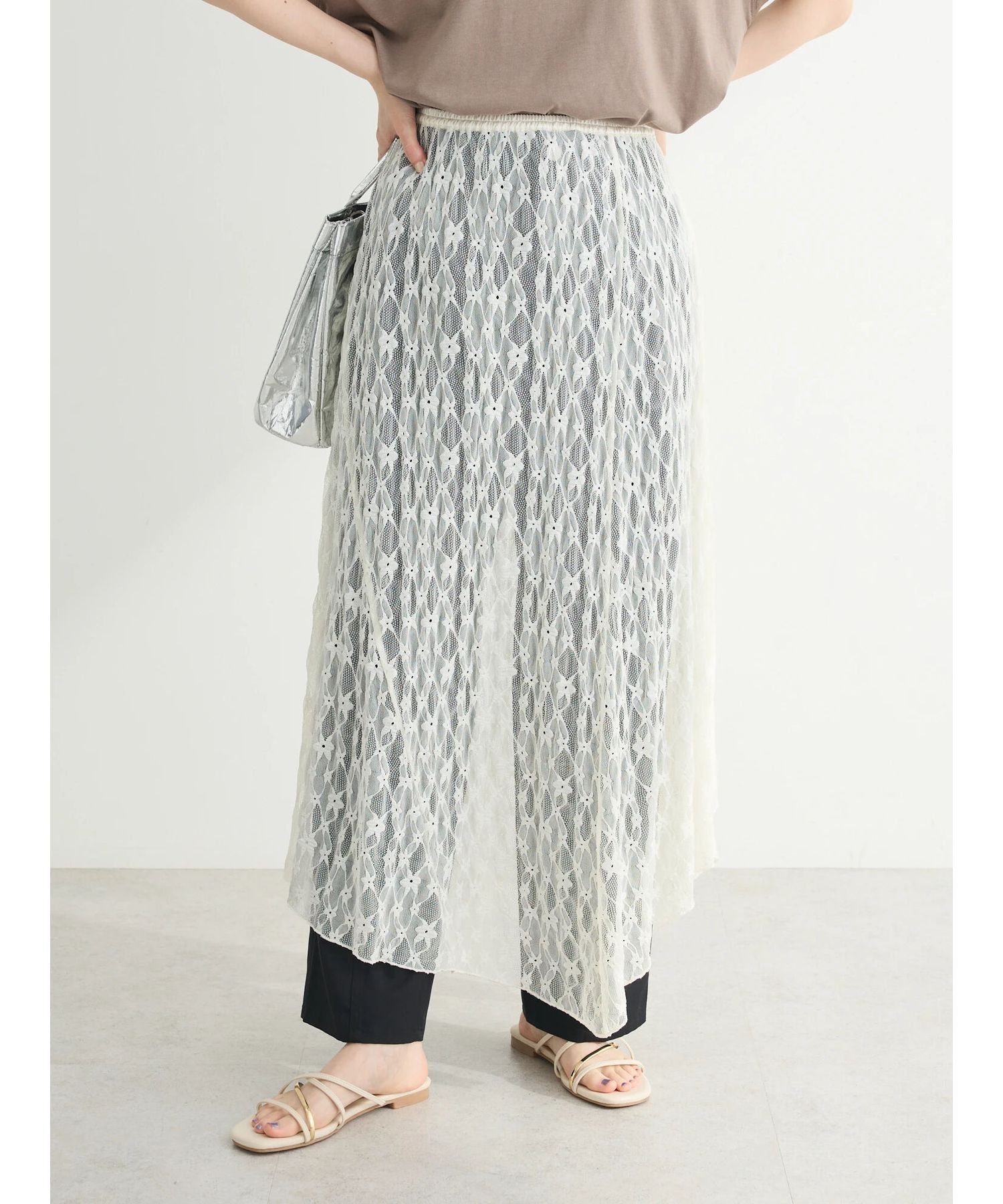 【SALE／70%OFF】Green Parks ・ELENCARE DUE レースアシンメトリースカート グリーンパークス スカート その他のスカート ホワイト グレー ブラックのサムネイル