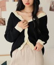 【SALE/36%OFF】Girly Doll Girly Doll/パール釦バイカラーニットカーディガン ドゥーラ ドゥーラ トップス カーディガン ブラック