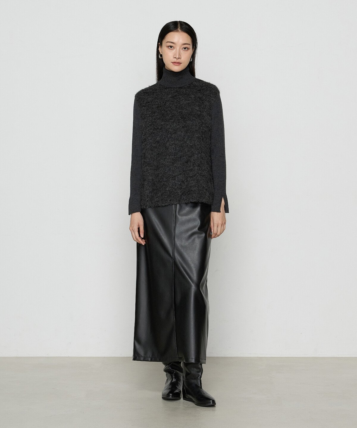 K.T KIYOKO TAKASE TALL [ TALLサイズ ] アルパカ混ジャージー ハイネックプルオーバー コムサ トップス カットソー・Tシャツ グレー ホワイト