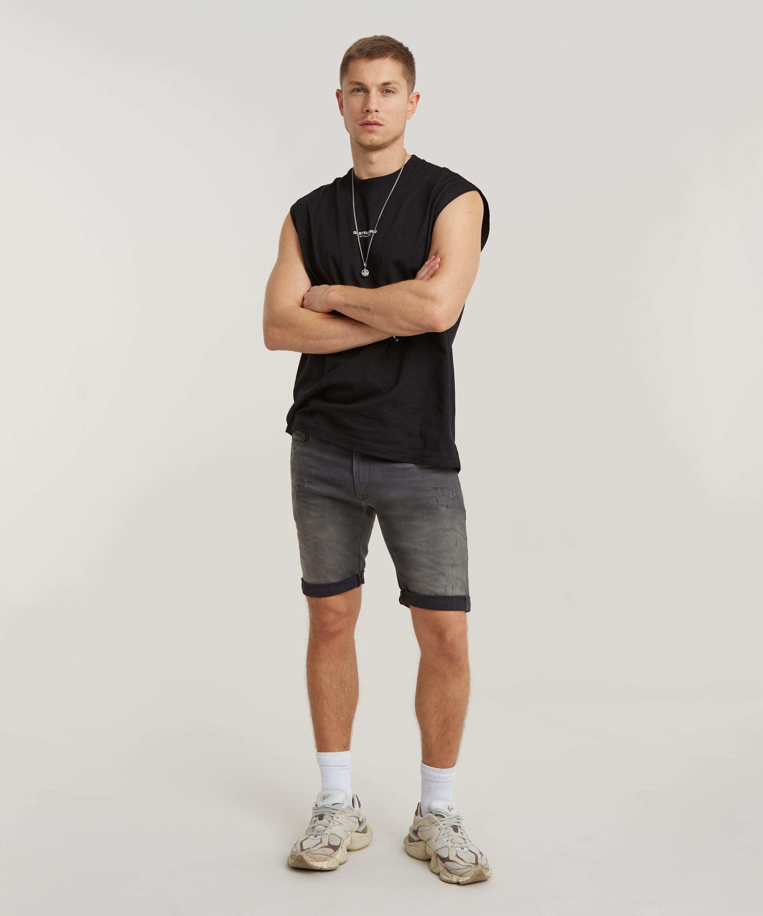 【公式ショップ】3301 SLIM SHORTS/ベーシックデザインデニムスリムショートパンツ ジースターロゥ パンツ ジーンズ・デニムパンツ ブラック
