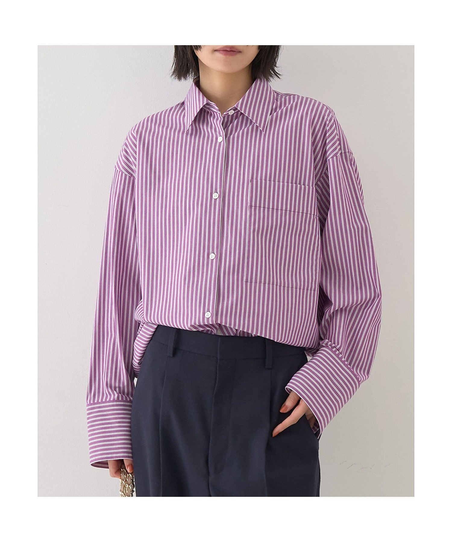 Rouge vif la cle ストライプメンズライクシャツ ルージュ・ヴィフ ラクレ トップス シャツ・ブラウス パープル ブラウン