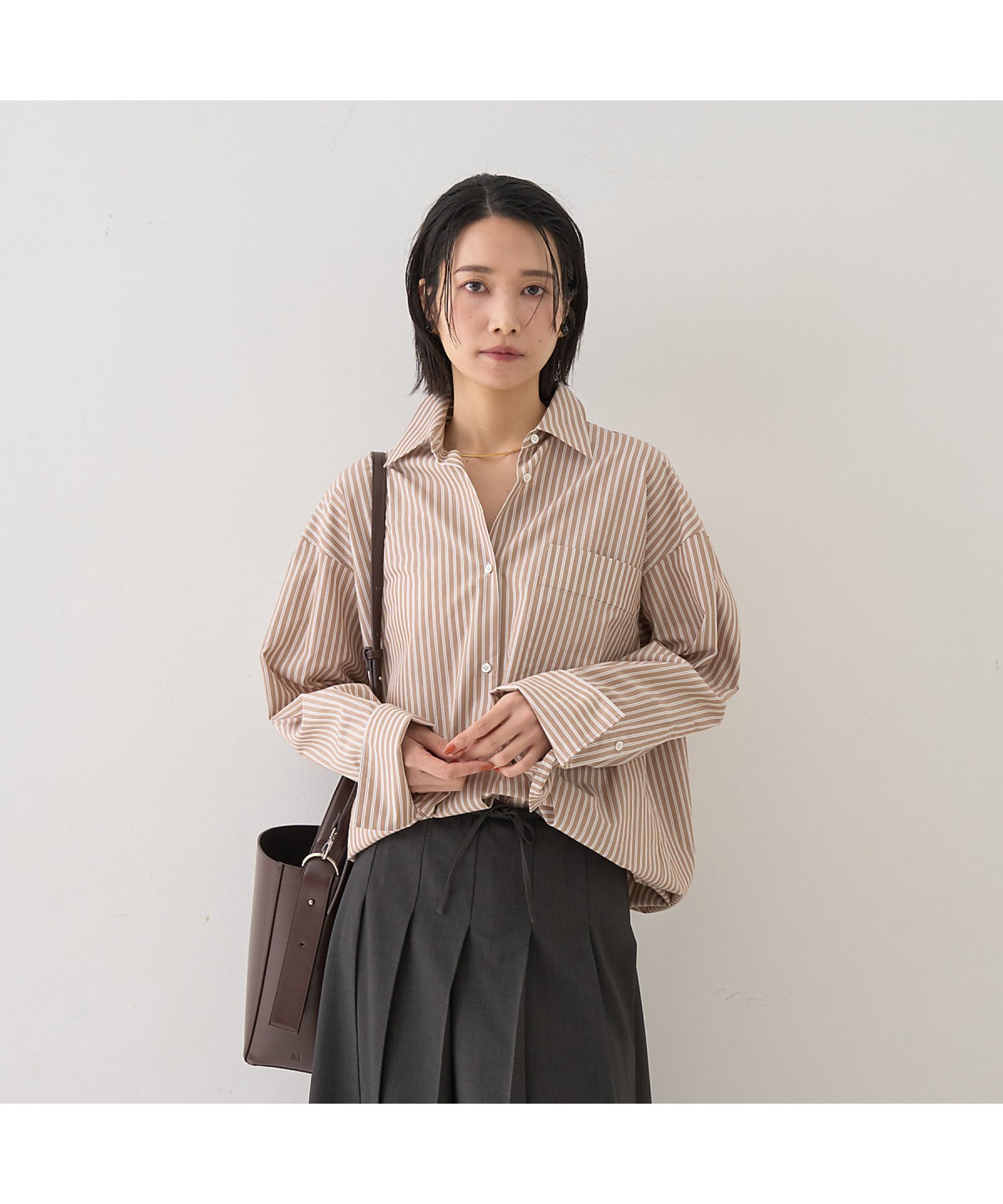 Rouge vif la cle ストライプメンズライクシャツ ルージュ・ヴィフ ラクレ トップス シャツ・ブラウス パープル ブラウン