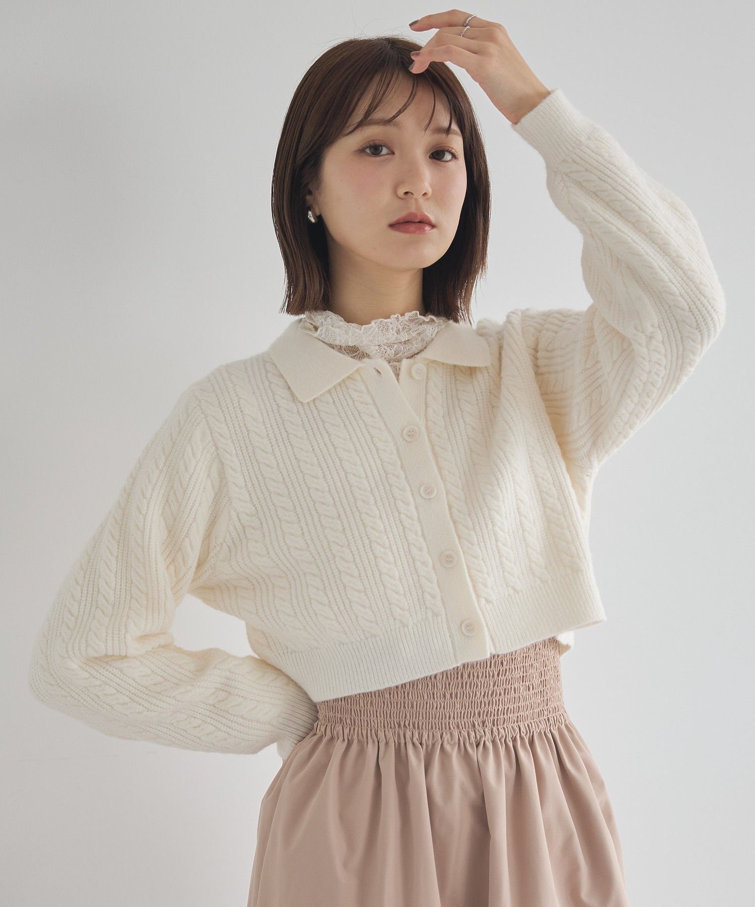 【SALE／30%OFF】earth music&ecology 襟付きケーブルニットジャケット アースミュージック&エコロジー..