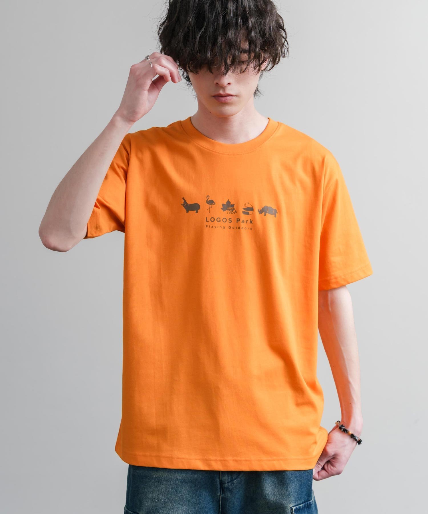 Rocky Monroe 【LOGOS/ロゴス】スパイラルヤーンアニマルプリント半袖Tシャツ ロッキーモンロー トップス カットソー・Tシャツ ネイビー ベージュ ブラック オレンジ ホワイト