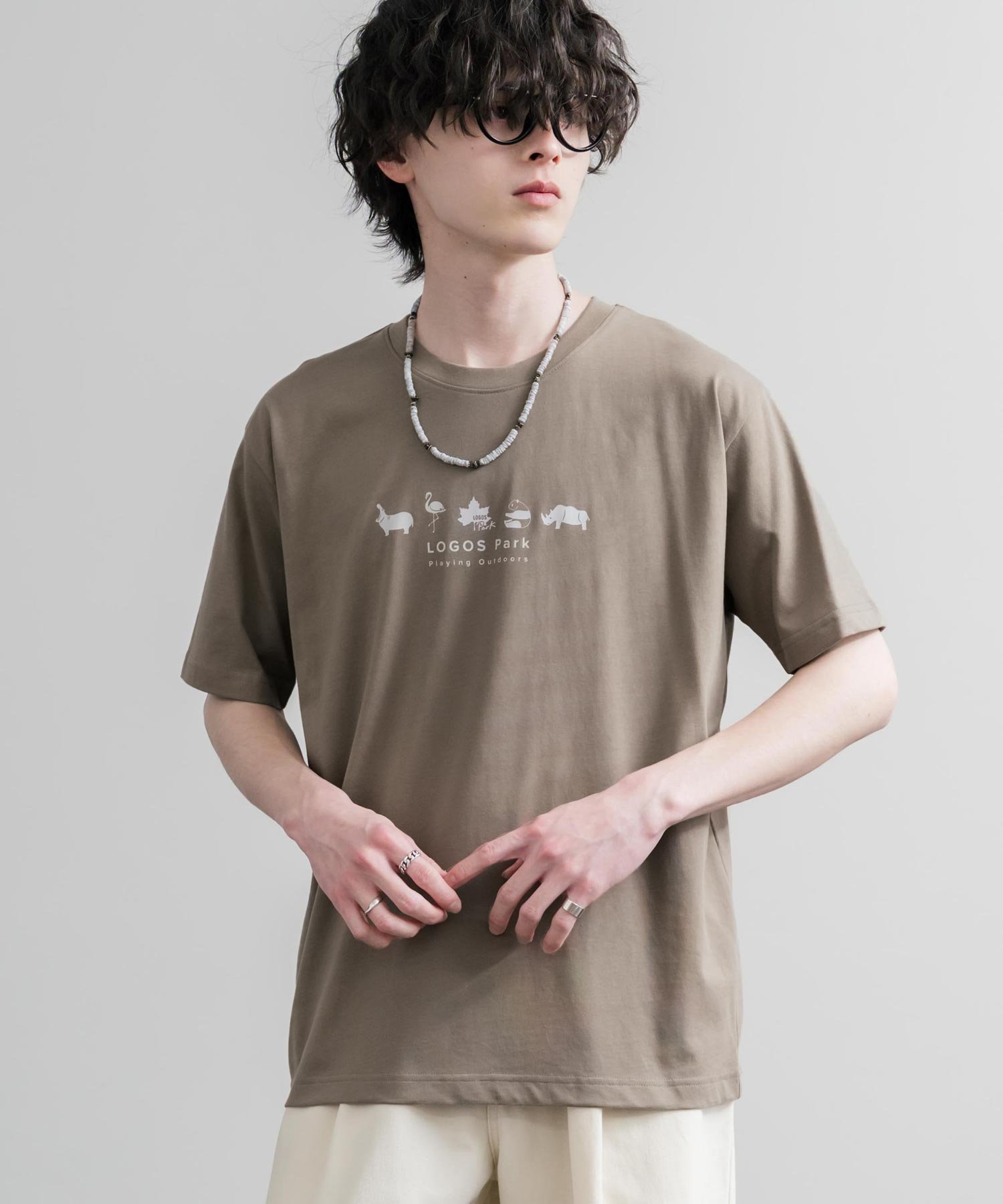 Rocky Monroe 【LOGOS/ロゴス】スパイラルヤーンアニマルプリント半袖Tシャツ ロッキーモンロー トップス カットソー・Tシャツ ネイビー ベージュ ブラック オレンジ ホワイト