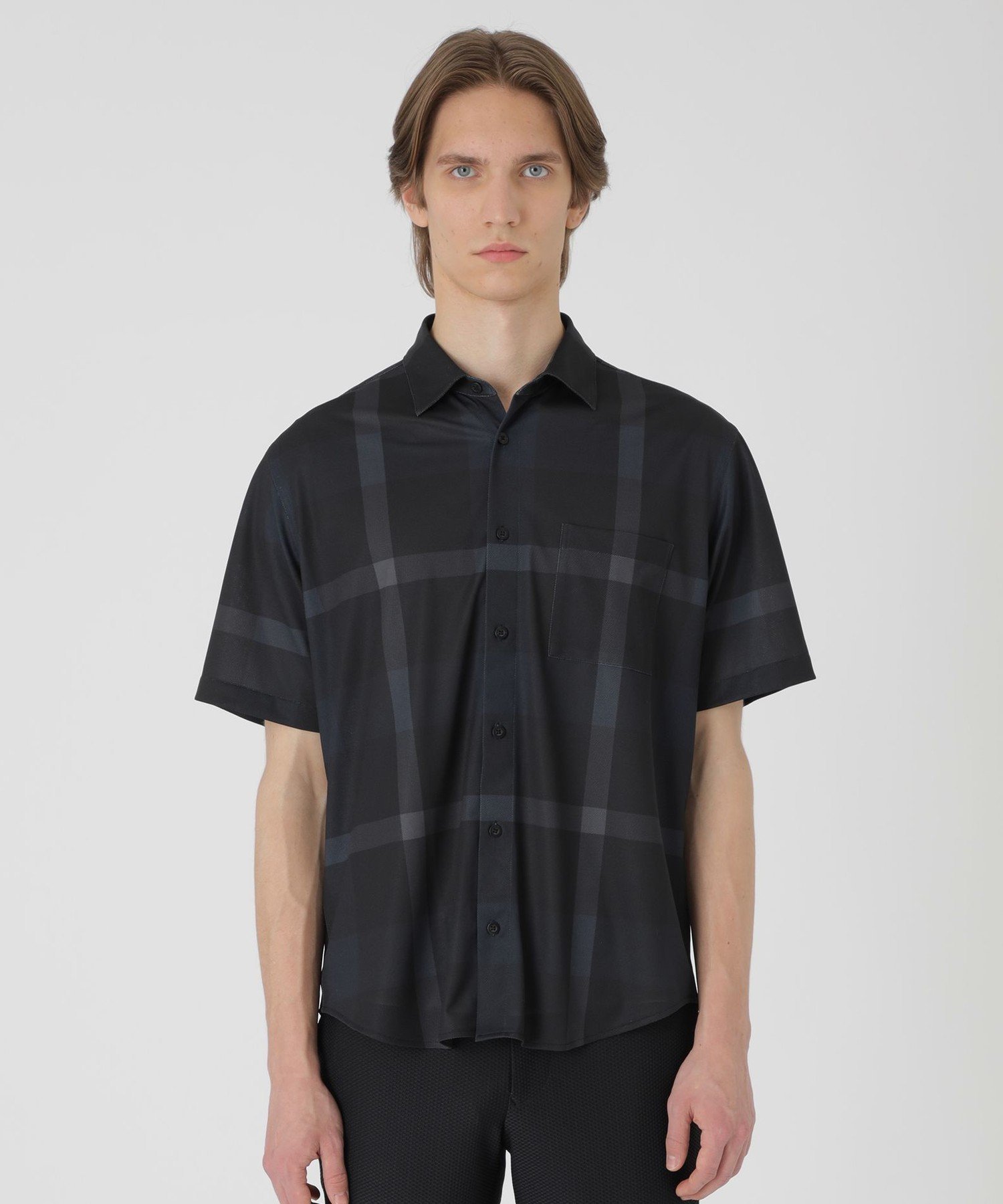 【BLACK lab.】メッシュトリコットクレストブリッジチェックシャツ ブルーレーベル / ブラックレーベル・クレストブリッジ トップス シャツ・ブラウス ブラック ベージュ ピンク