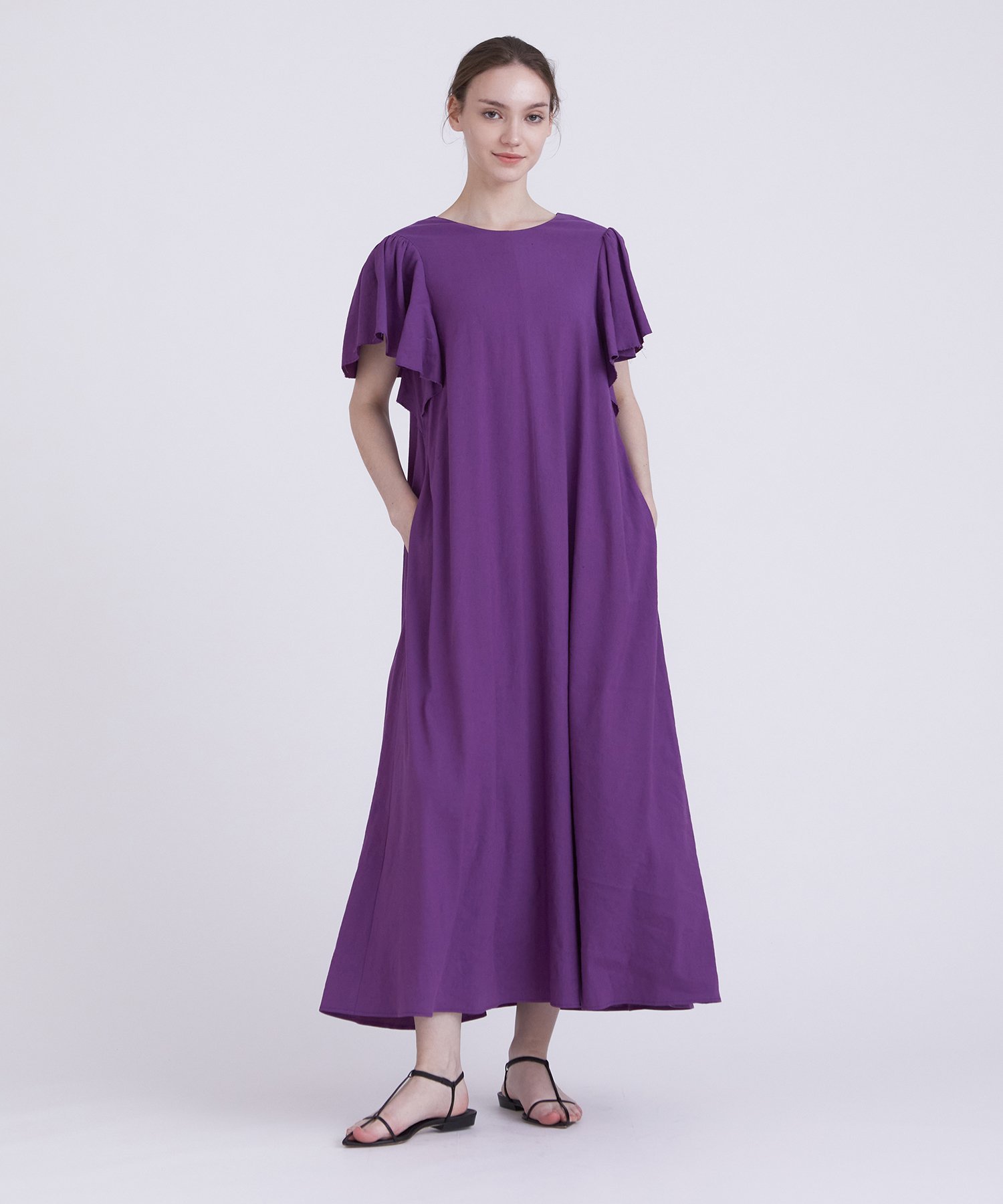 【SALE／30%OFF】HOUSE OF LOTUS ラッフルスリーブワンピース ハウス オブ ロータス ワンピース・ドレス その他のワンピース・ドレス ブラック パープル【送料無料】のサムネイル