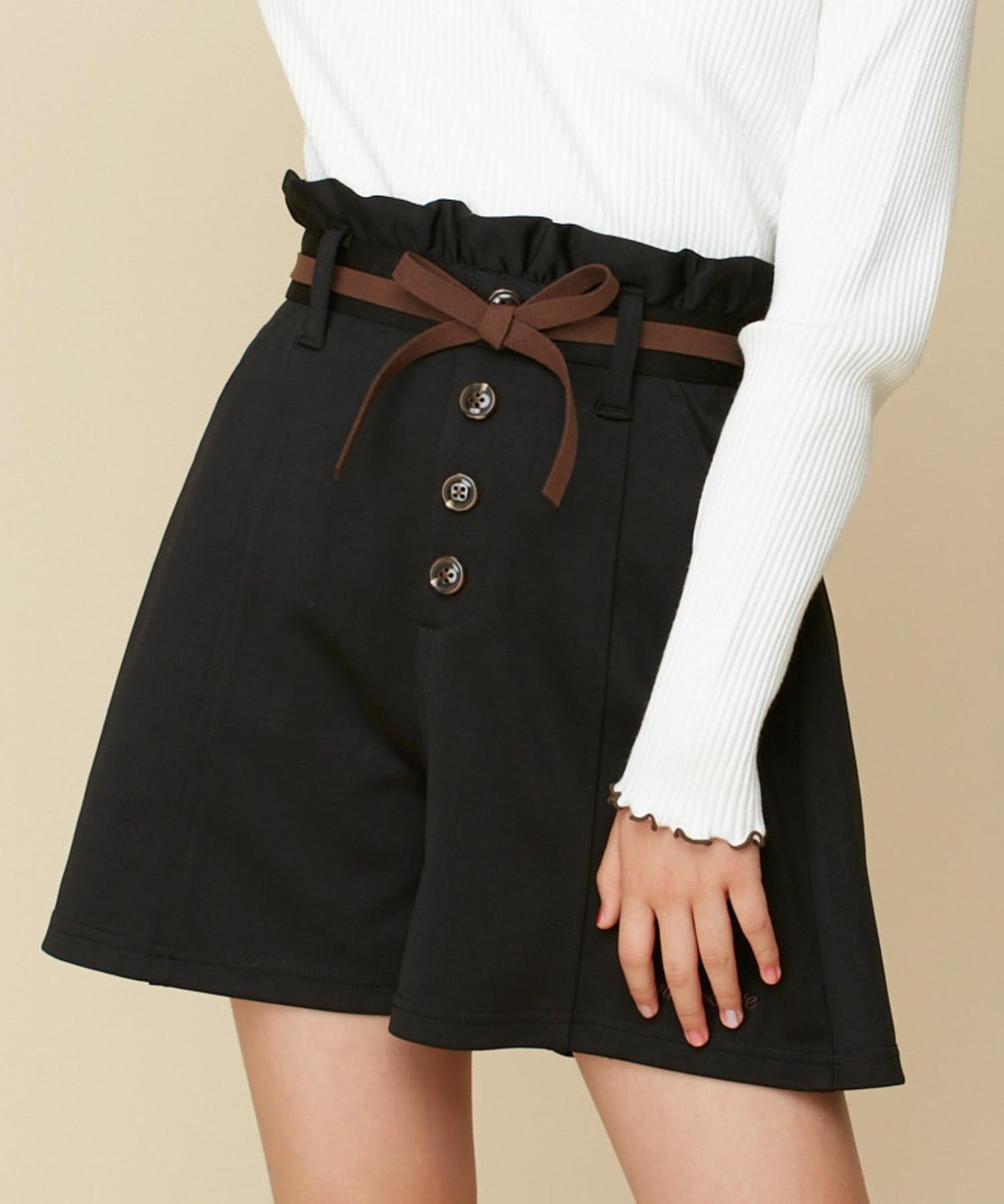 【SALE／50%OFF】JENNI love 【ベルト取り外し・ウエスト調整可能】細リボンベルト付きキュロット ジェニィオンラインショップ パンツ キュロット ブルー ブラック ベージュ