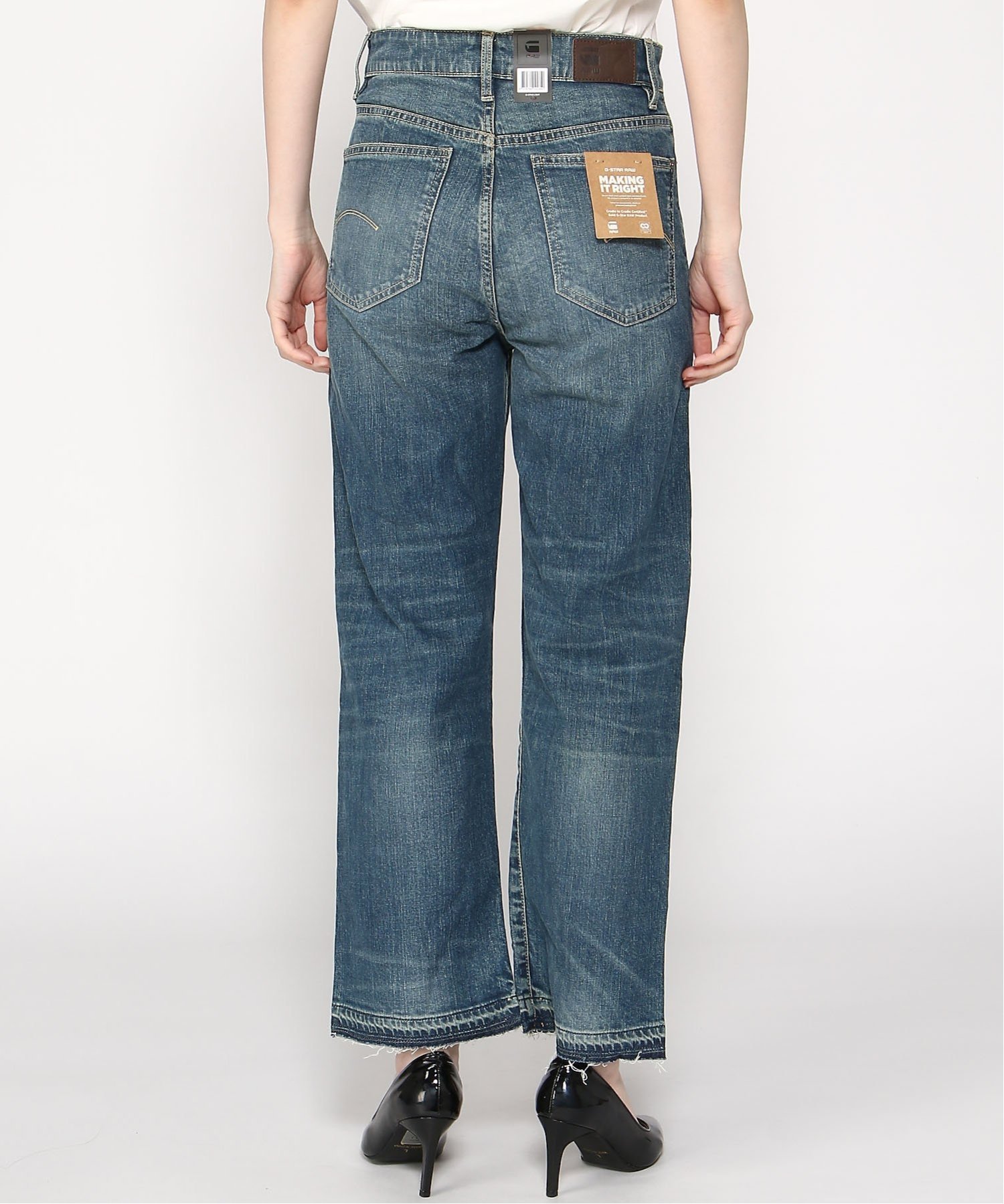 【公式ショップ】Tedie Ultra High Straight Ripped Edge Ankle C Jeans/ハイウエストストレートジーンズ ジースターロゥ パンツ ジーンズ・デニムパンツ ブルー