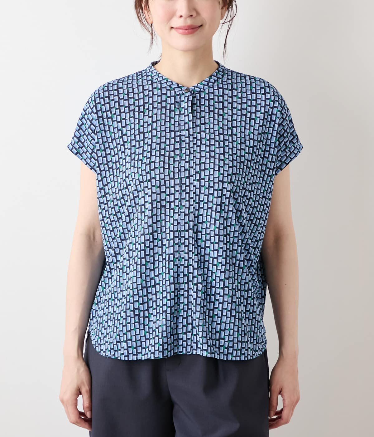 【SALE／30%OFF】NEWYORKER WOMEN ポリエステル強撚スムース 幾何学プリント ボックスシルエットプルオーバー ニューヨーカー トップス カットソー・Tシャツ ブルー【送料無料】