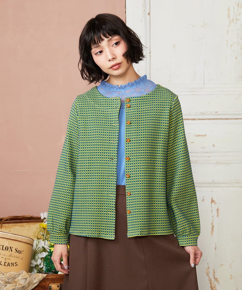 Jocomomola 【2WAY】Encrucijada チェックジャカードカットソー ホコモモラ トップス カットソー・Tシャツ グリーン オレンジ