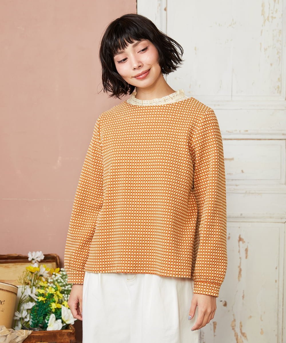 Jocomomola 【2WAY】Encrucijada チェックジャカードカットソー ホコモモラ トップス カットソー・Tシャツ グリーン オレンジ