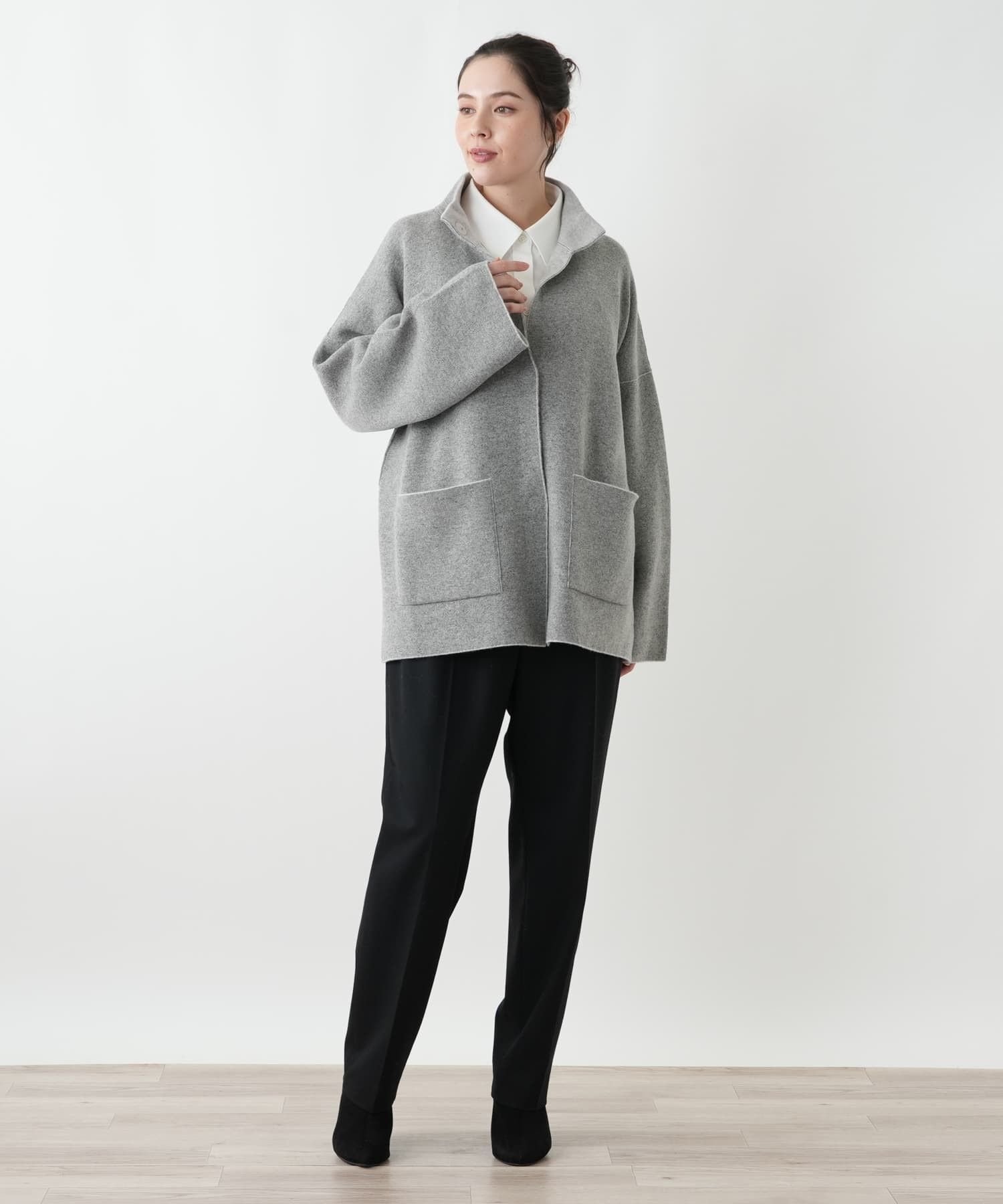 Leilian PLUS HOUSE ジャケット【TRICOT PERUGIA】 レリアン プラスハウス ジャケット・アウター テーラードジャケット・ブレザー ブラウン グレー