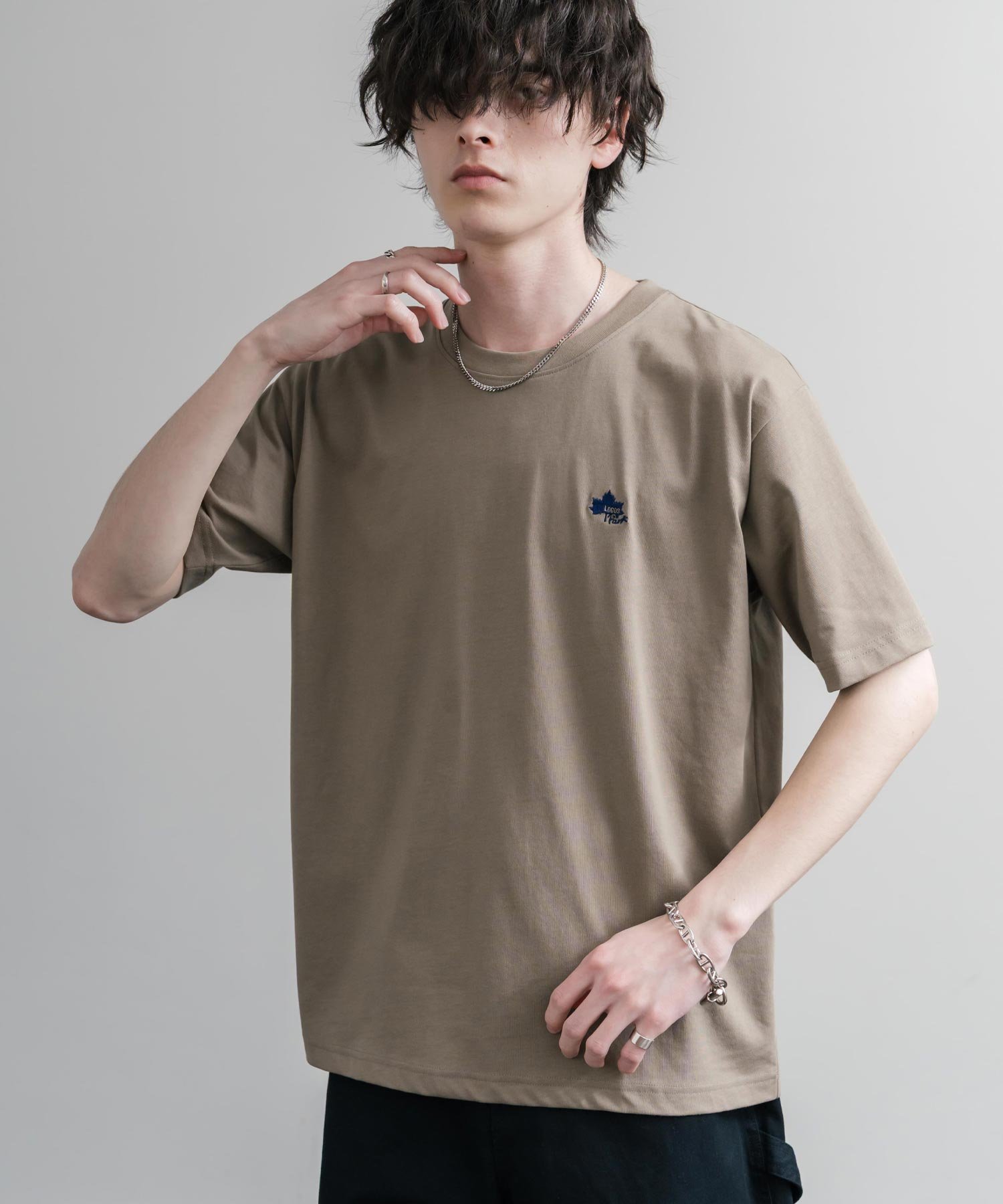 Rocky Monroe 【LOGOS/ロゴス】スパイラルヤーンワンポイントロゴ刺繍半袖Tシャツ ロッキーモンロー トップス カットソー・Tシャツ ベージュ カーキグリーン ネイビー ワインレッド オレンジ ブラック ホワイト
