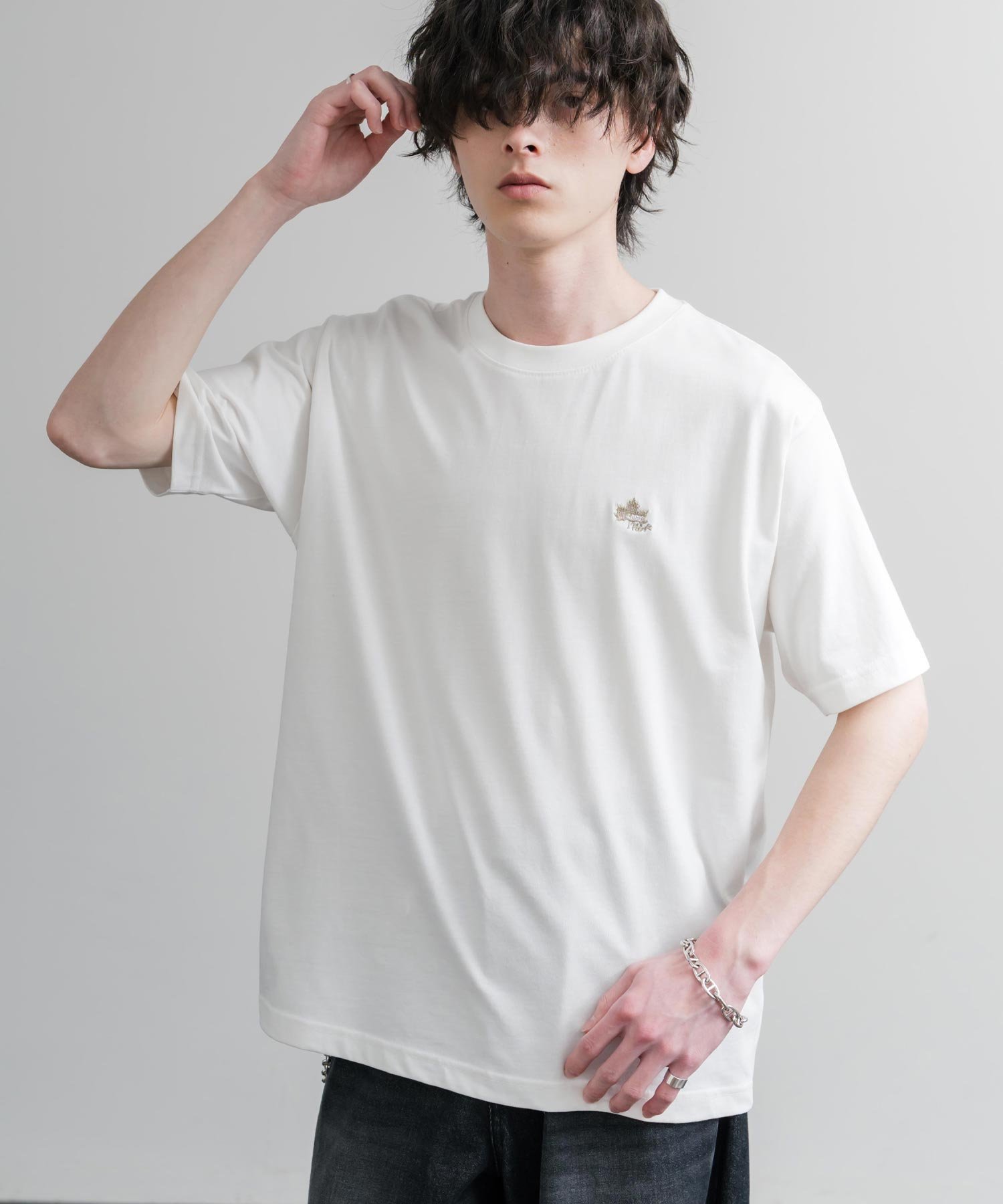 Rocky Monroe 【LOGOS/ロゴス】スパイラルヤーンワンポイントロゴ刺繍半袖Tシャツ ロッキーモンロー トップス カットソー・Tシャツ ベージュ カーキグリーン ネイビー ワインレッド オレンジ ブラック ホワイト