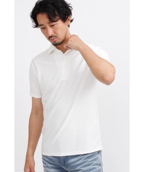 HIGH STREET HIGH STREET∴オブリークジャカード半袖ポロシャツ トルネードマート トップス カットソー・Tシャツ ホワイト カーキグリーン