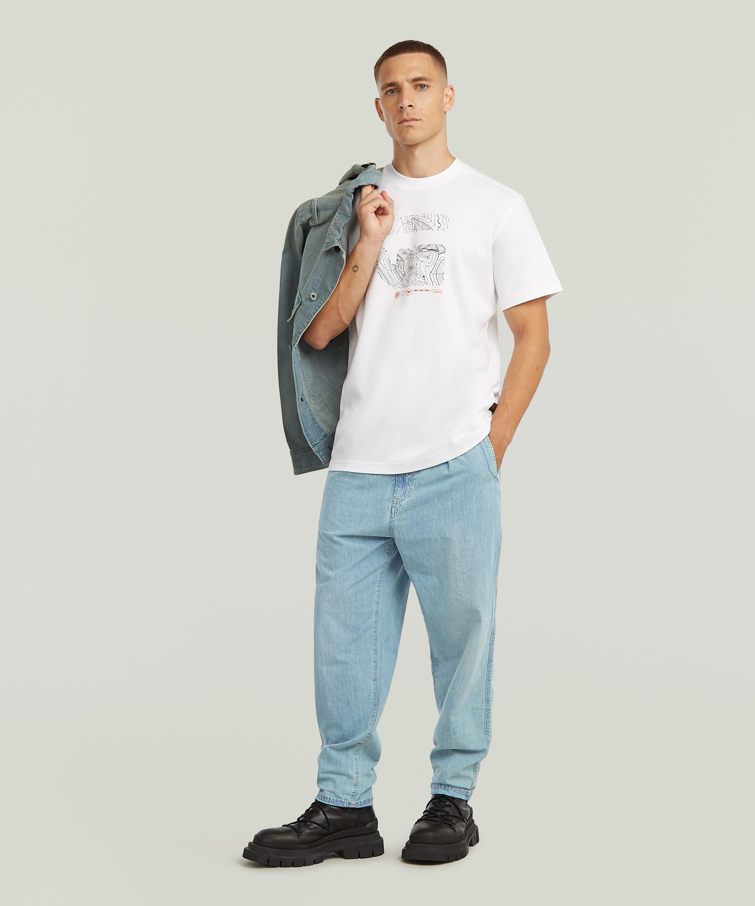 【公式ショップ】Pleated Chino Denim Relaxed Tapered/フロントプリーツチノディテールリラックステーパードジーンズ ジースターロゥ パンツ ジーンズ・デニムパンツ ブルー