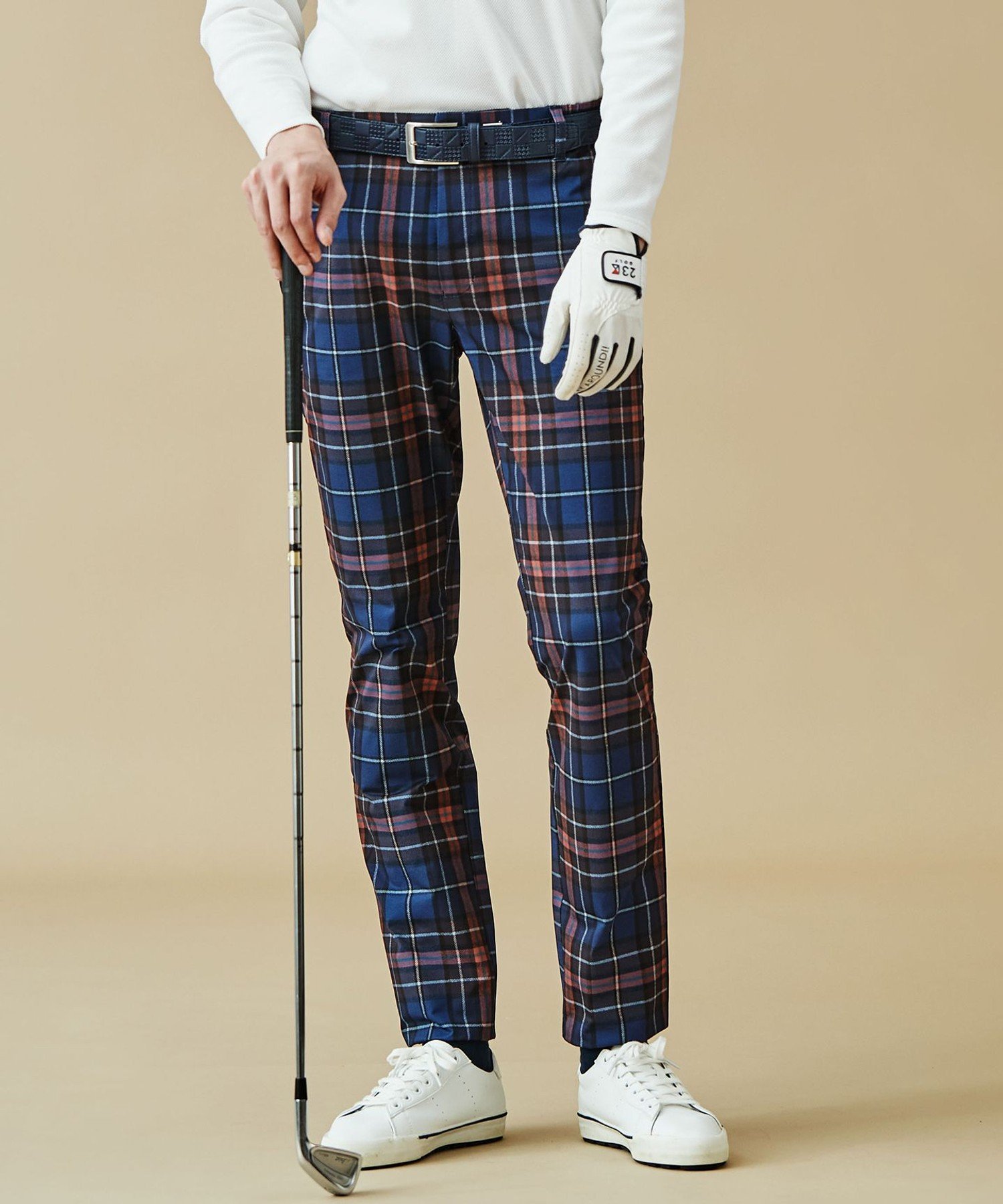 23区GOLF TEXBRID チェック柄 べーシックシルエットパンツ ニジュウサンクゴルフ パンツ その他のパンツ ネイビー ブラック