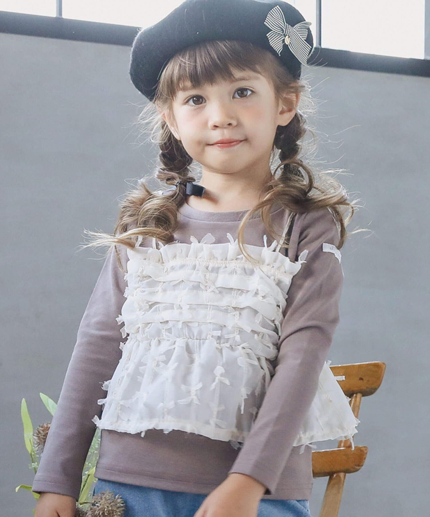 【SALE／20%OFF】SLAP SLIP ふわふわチュールチュニックドッキングTシャツ(90~140cm) ベベ オンライン ストア トップス カットソー・Tシャツ ブラウン ホワイトのサムネイル