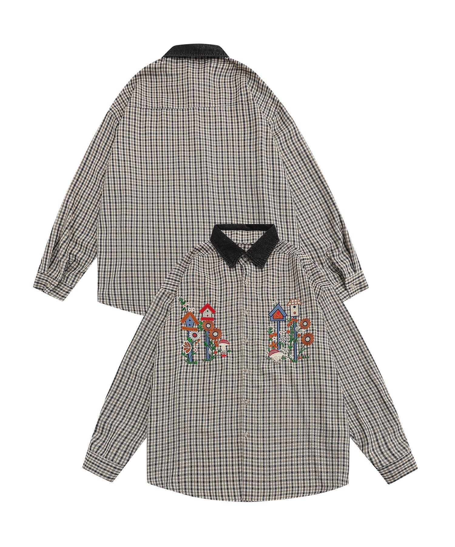 【SALE/10%OFF】HOOK HOOK -select- レトロ刺繍チェック柄デニムシャツ アイモハ トップス シャツ・ブラウス イエロー ブラック【送料...