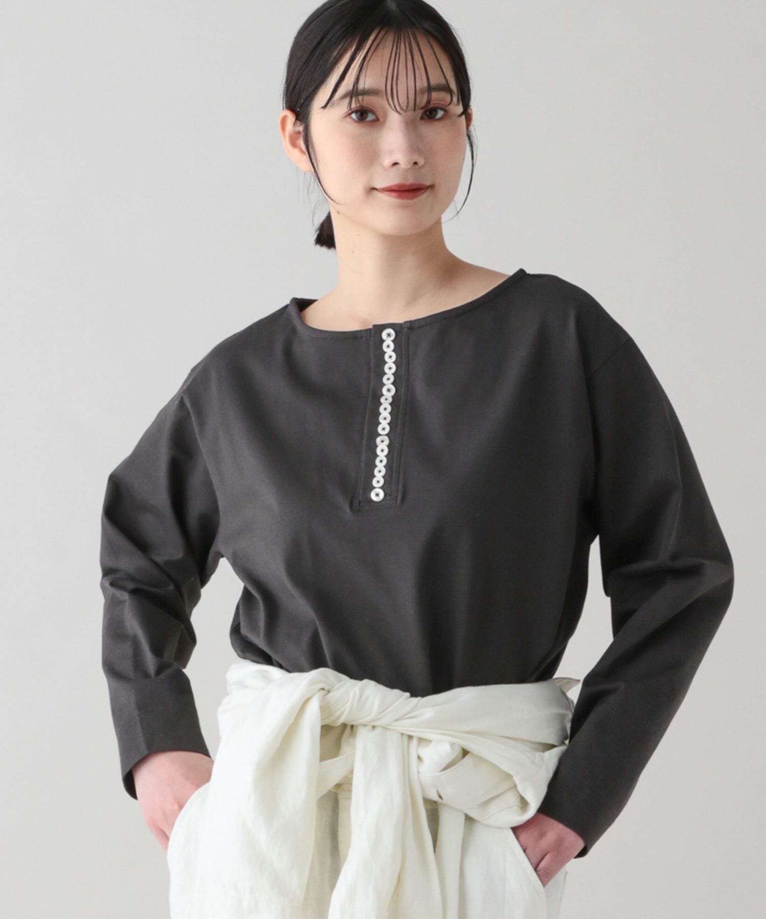 natural by clip 《natural by clip》コットンメニーボタンヘンリープルオーバー スタディオクリップ トップス カットソー・Tシャツ ホワイト グレー