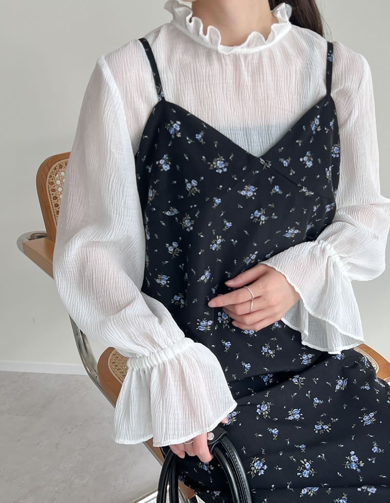 Re:EDIT デシン柄キャミソールワンピース リエディ ワンピース・ドレス ジャンパースカート ブラック【送料無料】