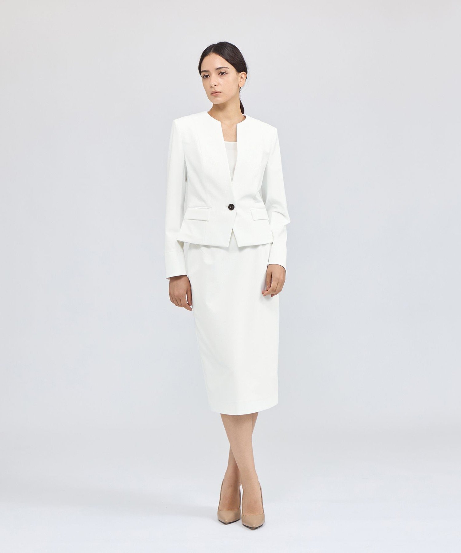 クリーンストレッチ ノーカラージャケット エポカ ジャケット・アウター ノーカラージャケット ホワイト ネイビー