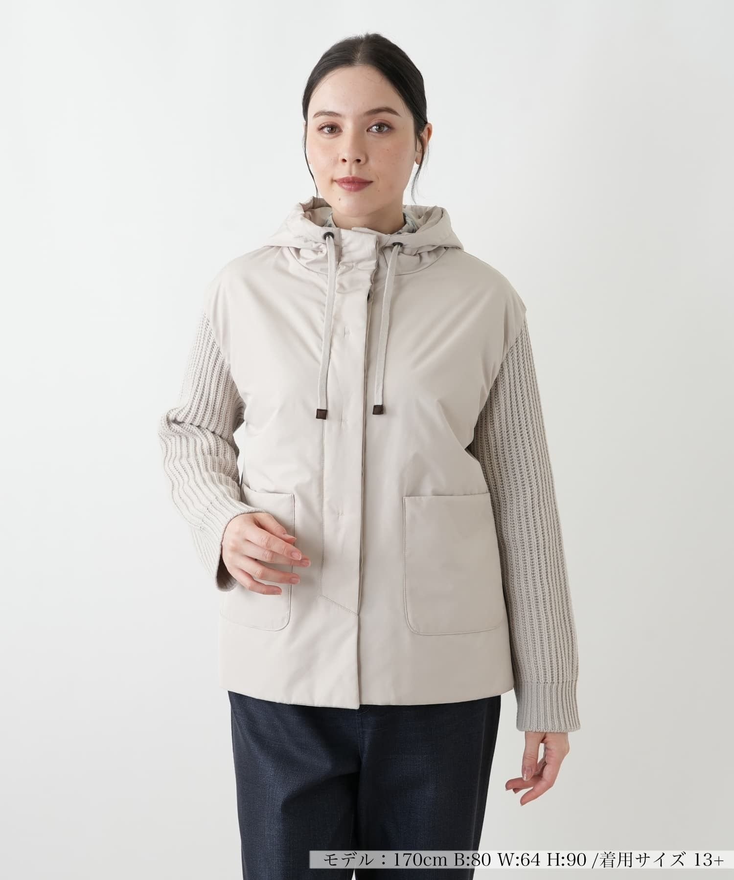 Leilian PLUS HOUSE ブルゾン【TRICOT PERUGIA】 レリアン プラスハウス ジャケット・アウター ブルゾン・ジャンパー ネイビー ベージュ
