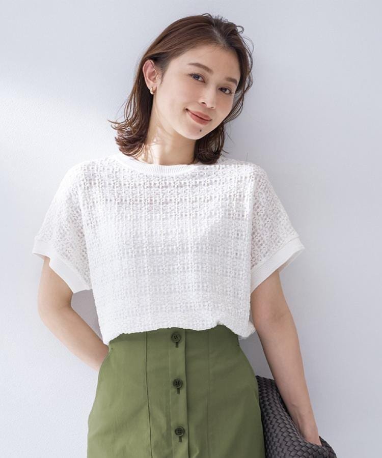 UNTITLED ミニヨンレースプルオーバー アンタイトル トップス カットソー・Tシャツ グレー ブラック ホワイト ブルー
