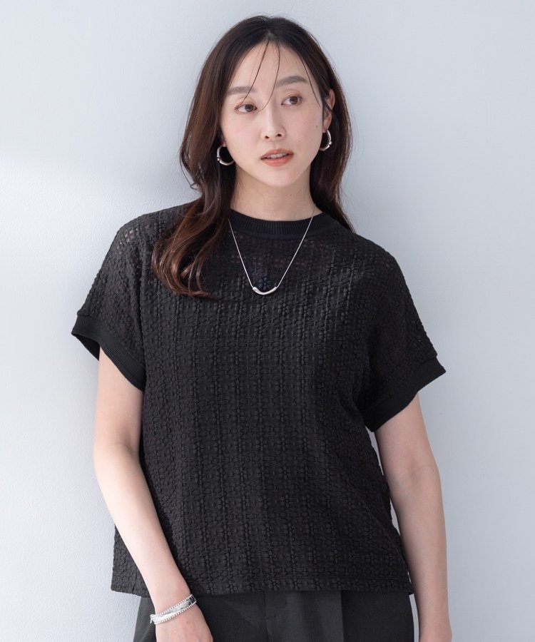UNTITLED 【洗える/シアー】ミニヨンレースプルオーバー アンタイトル トップス カットソー・Tシャツ グレー ブラック ホワイト ブルー