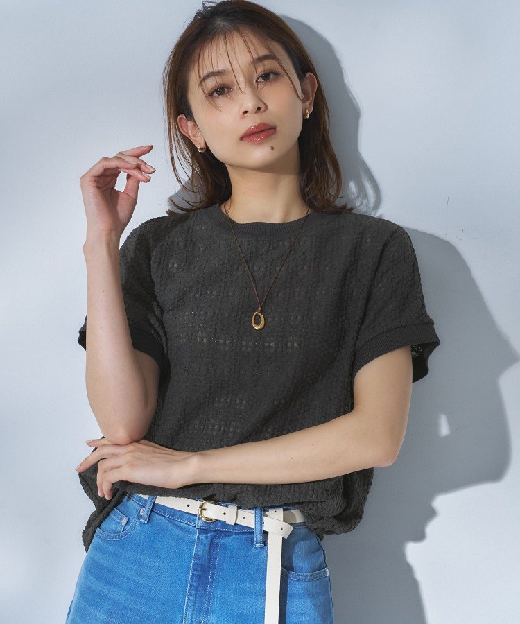 UNTITLED 【洗える/シアー】ミニヨンレースプルオーバー アンタイトル トップス カットソー・Tシャツ グレー ブラック ホワイト ブルー