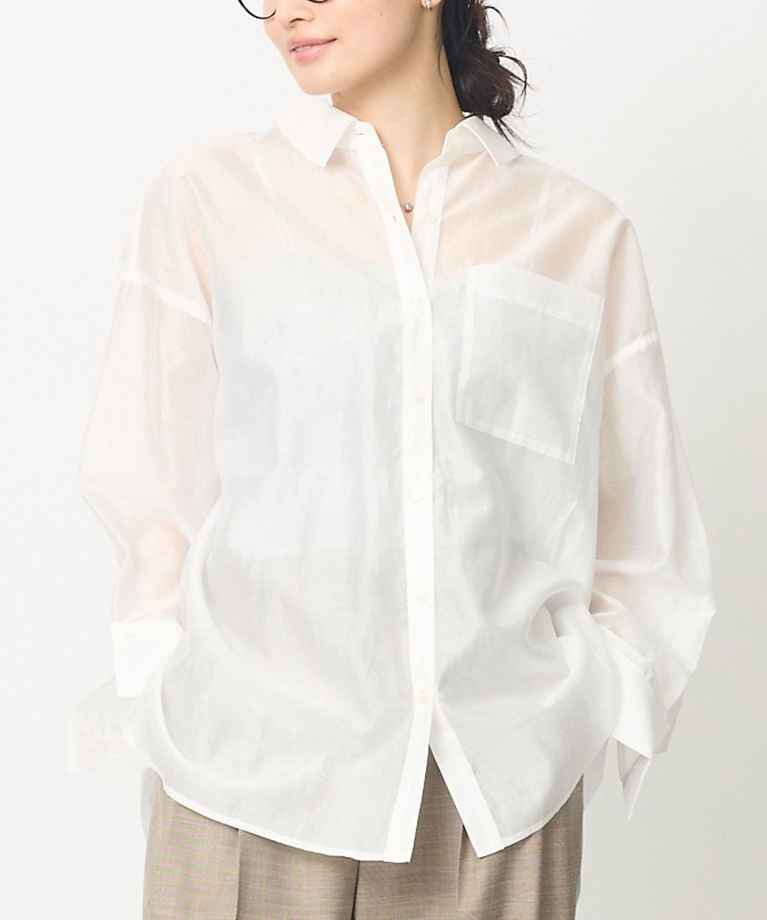abahouse mavie 【着回し自由自在】シアーシャツ アバハウス マヴィ トップス シャツ・ブラウス ホワイト グレー ピンク【送料無料】