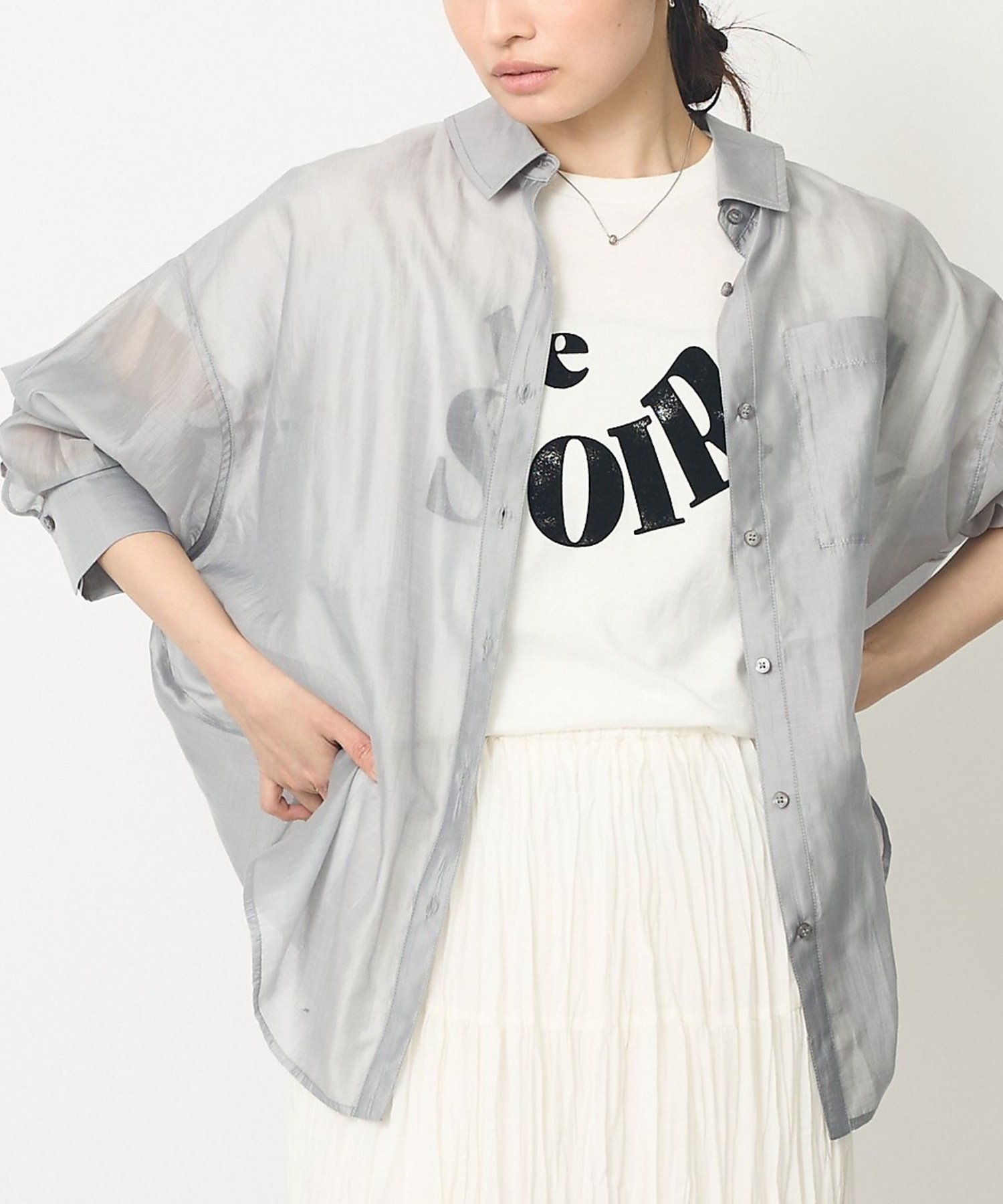 abahouse mavie 【着回し自由自在】シアーシャツ アバハウス マヴィ トップス シャツ・ブラウス ホワイト グレー ピンク【送料無料】